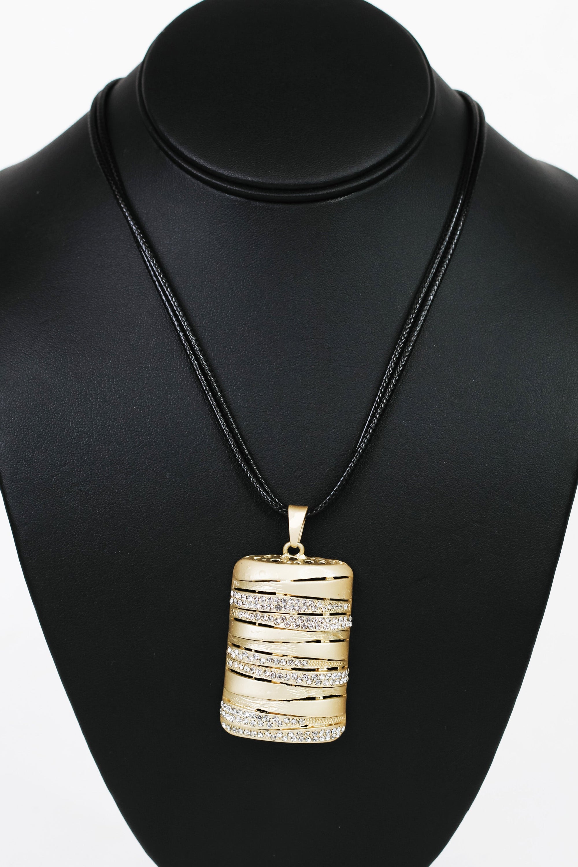 Brush & Rhinestone Overlap Raised Rectangle Necklace