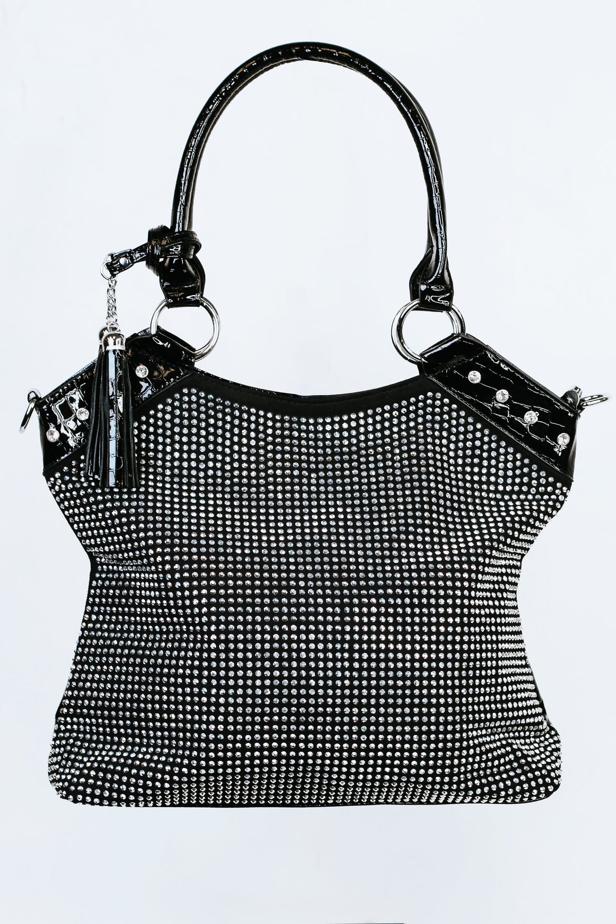 Double Handle &amp; Tassel Rhinestone Front Purse