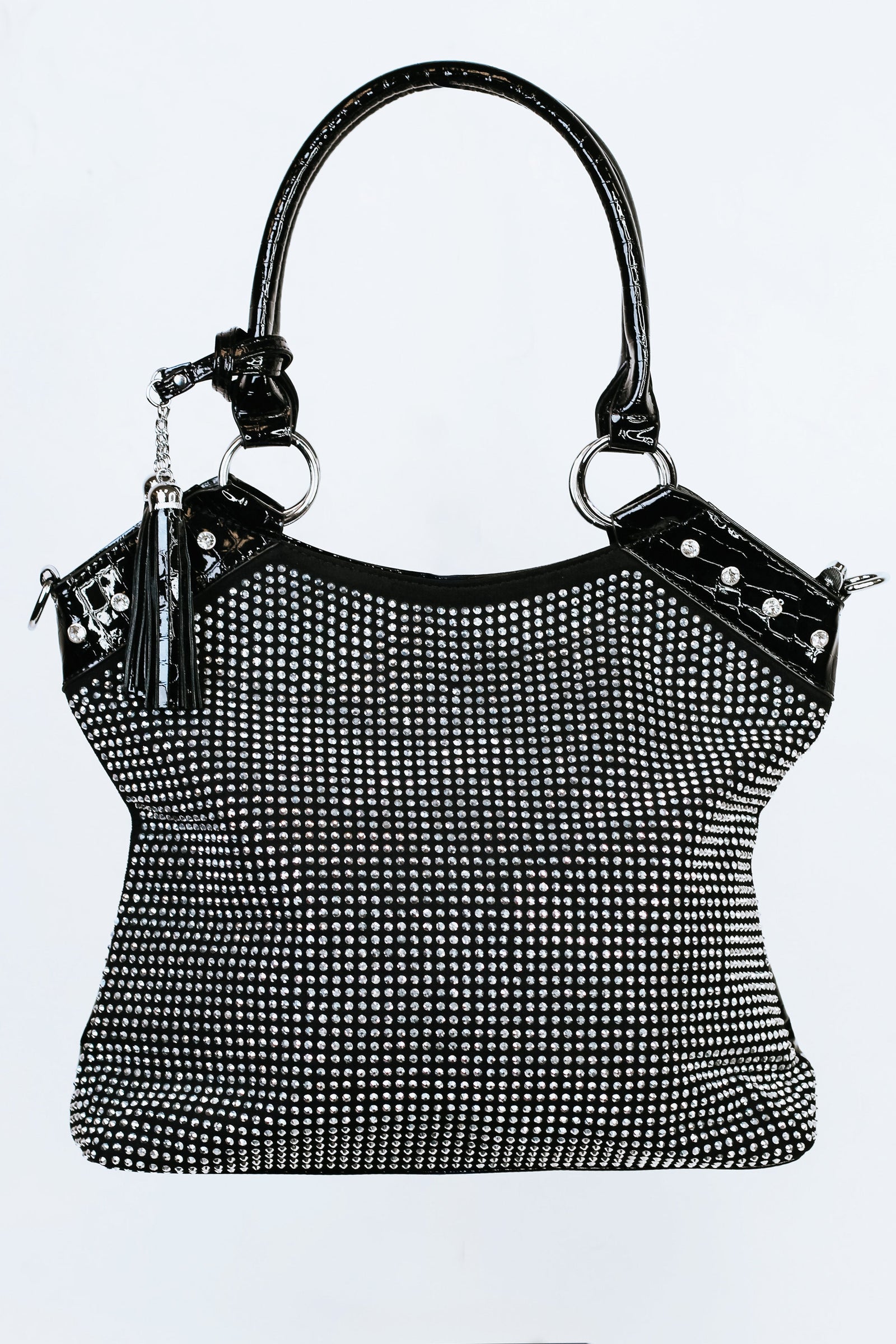 Double Handle & Tassel Rhinestone Front Purse