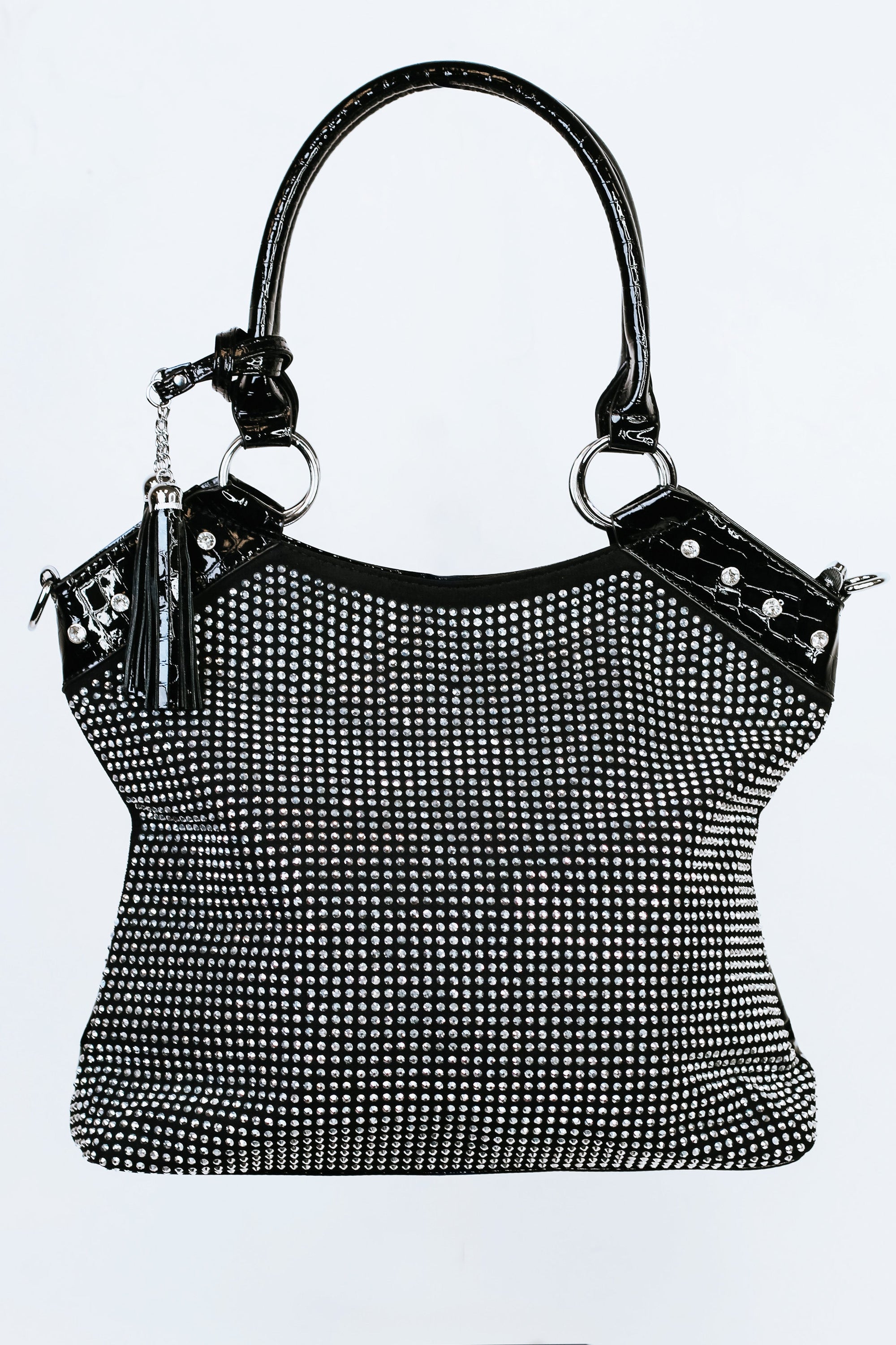 Double Handle & Tassel Rhinestone Front Purse