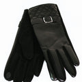Faux Leather Gloves w/ Quilted Cuff & Buckle Strap