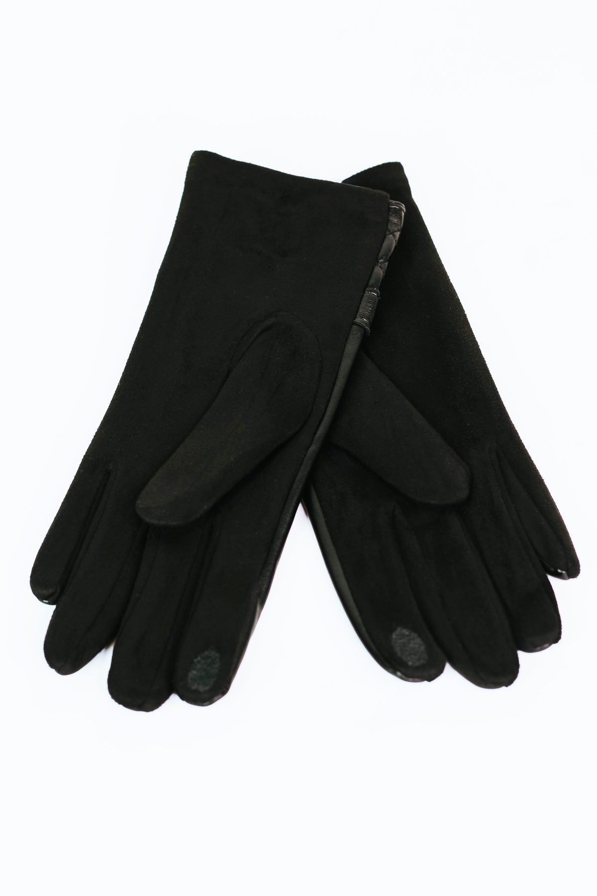 Faux Leather Gloves w/ Quilted Cuff & Buckle Strap