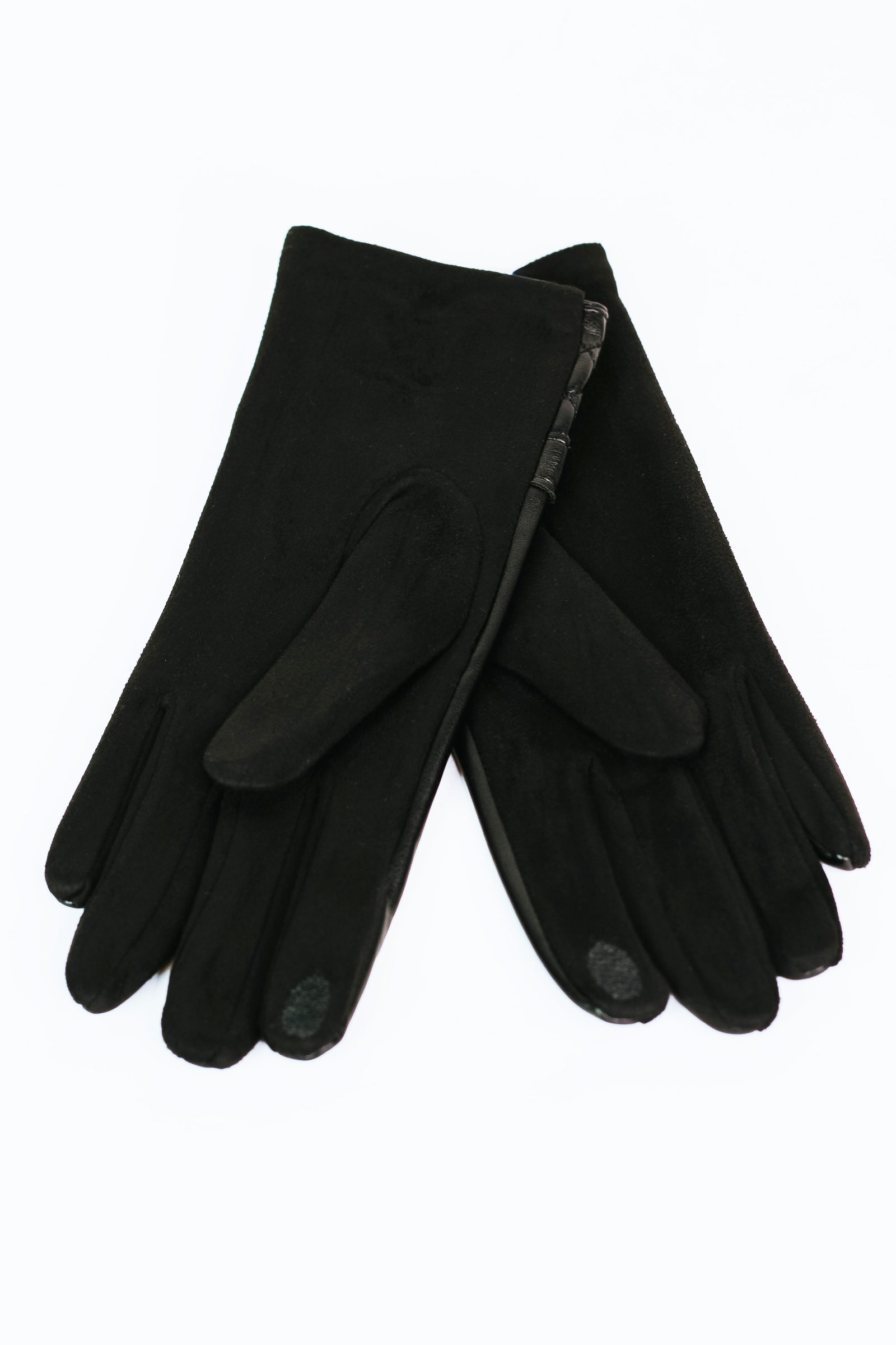 Faux Leather Gloves w/ Quilted Cuff & Buckle Strap