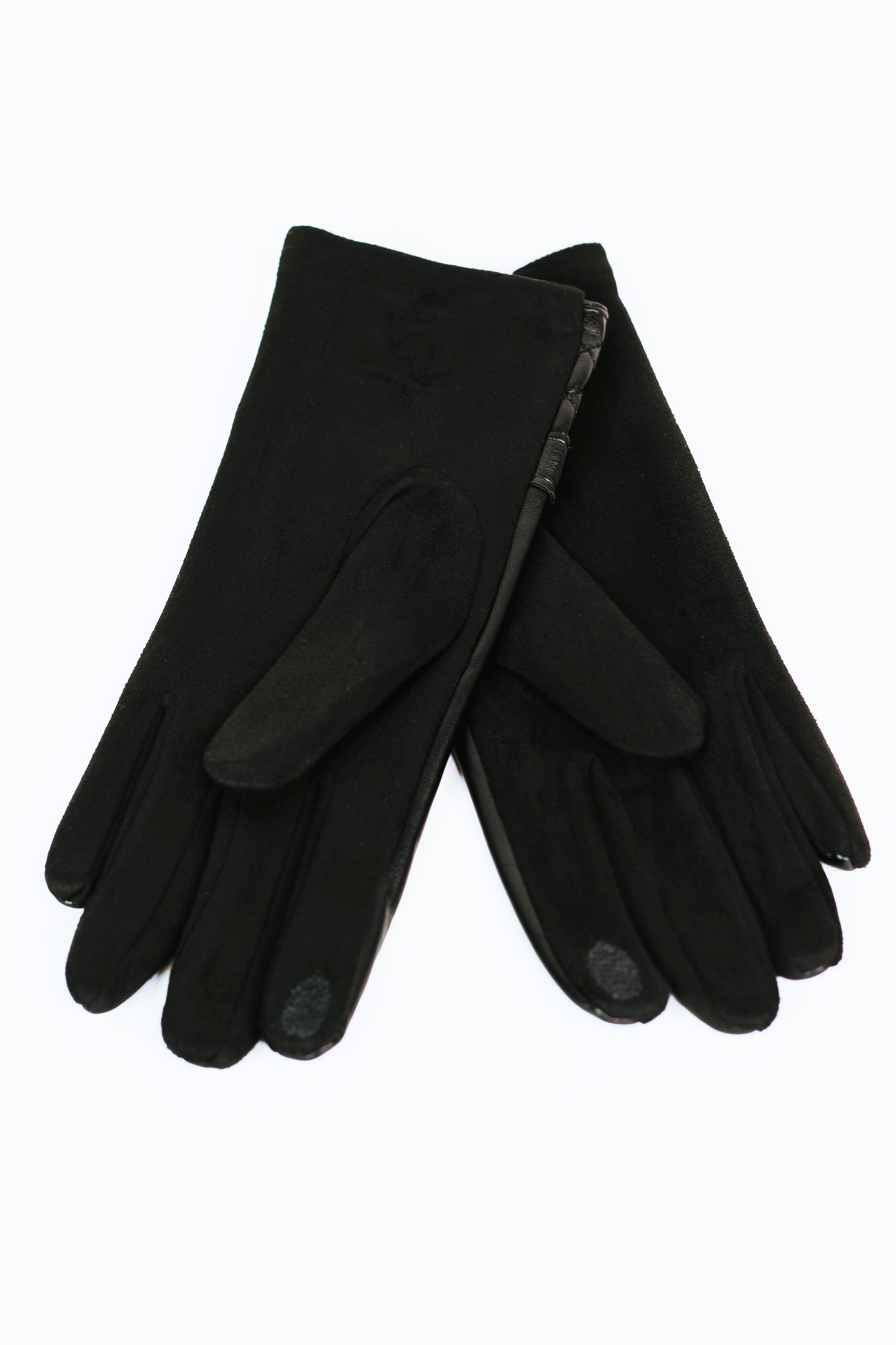 Faux Leather Gloves w/ Quilted Cuff & Buckle Strap