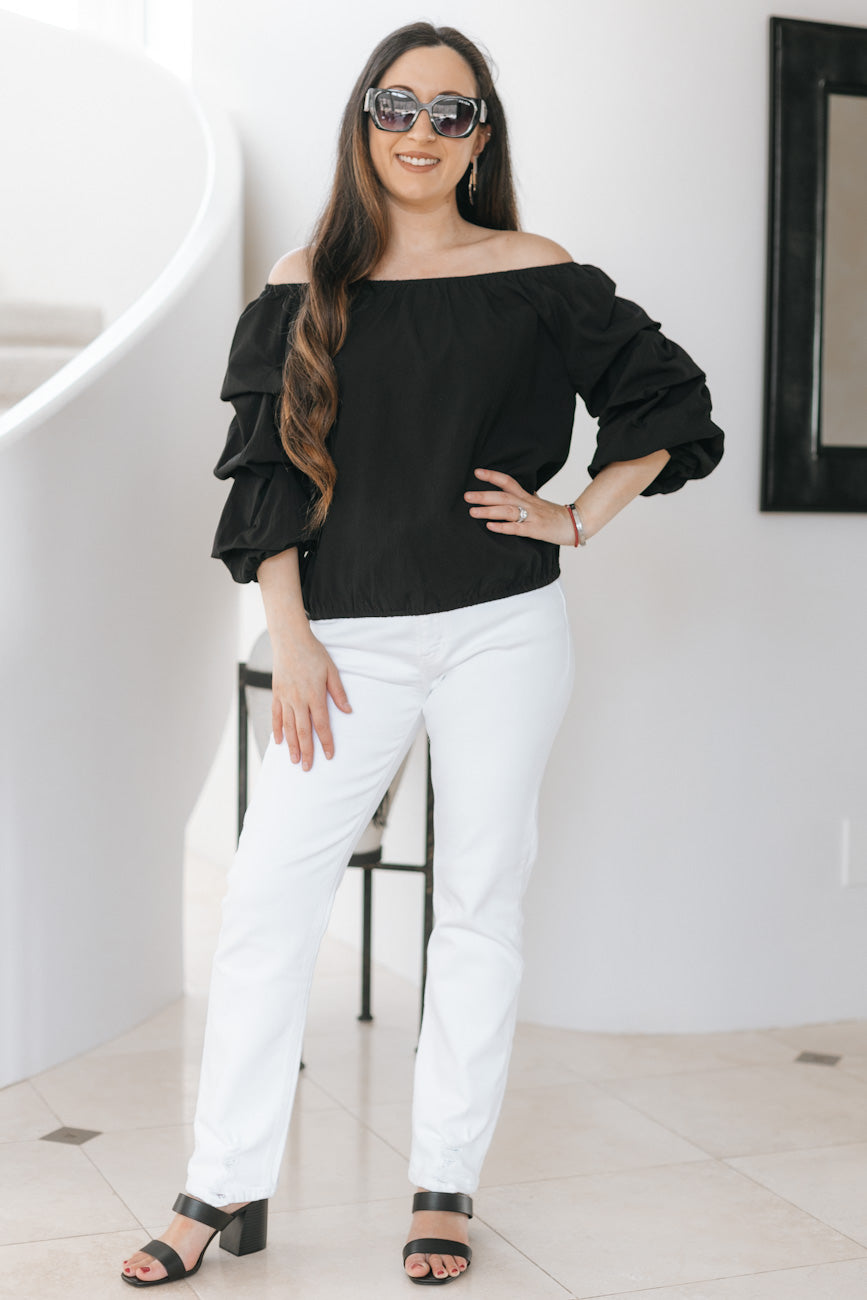 Off The Shoulder Blouse With Cinched Sleeve