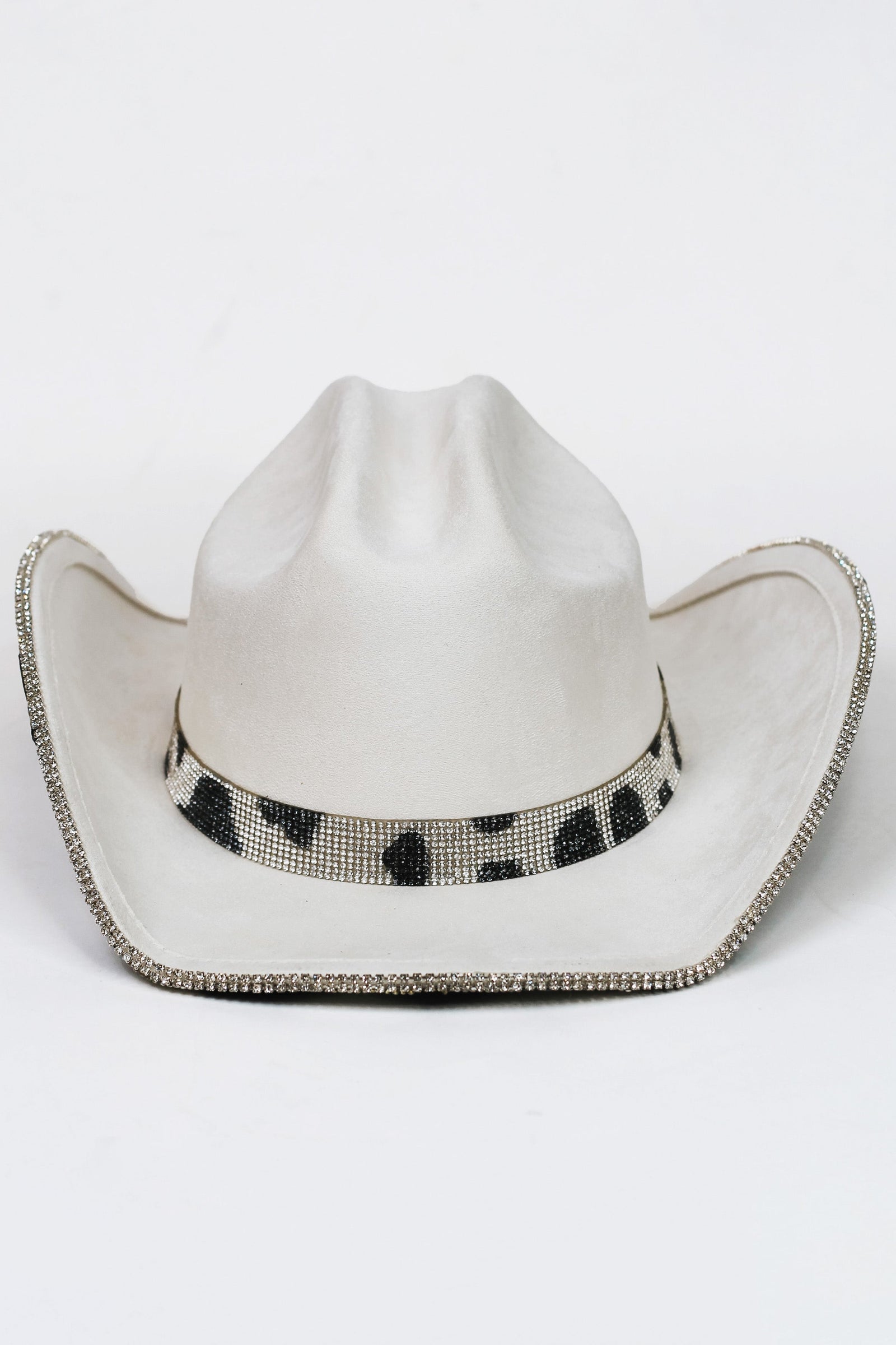 Faux Suede Rhinestone Cow Print Cowboy Hat
