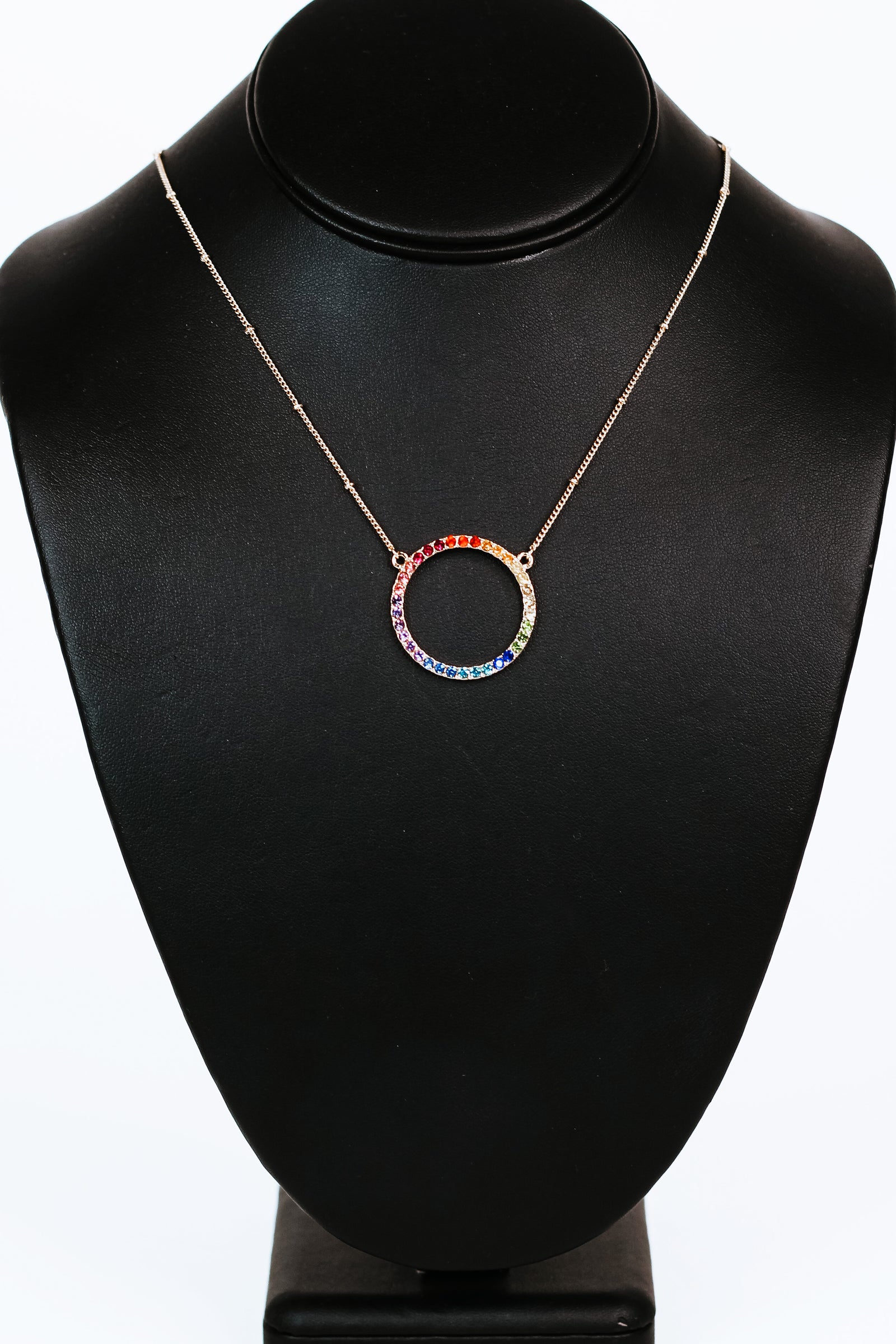 Rainbow Open Rhinestone Circle Necklace