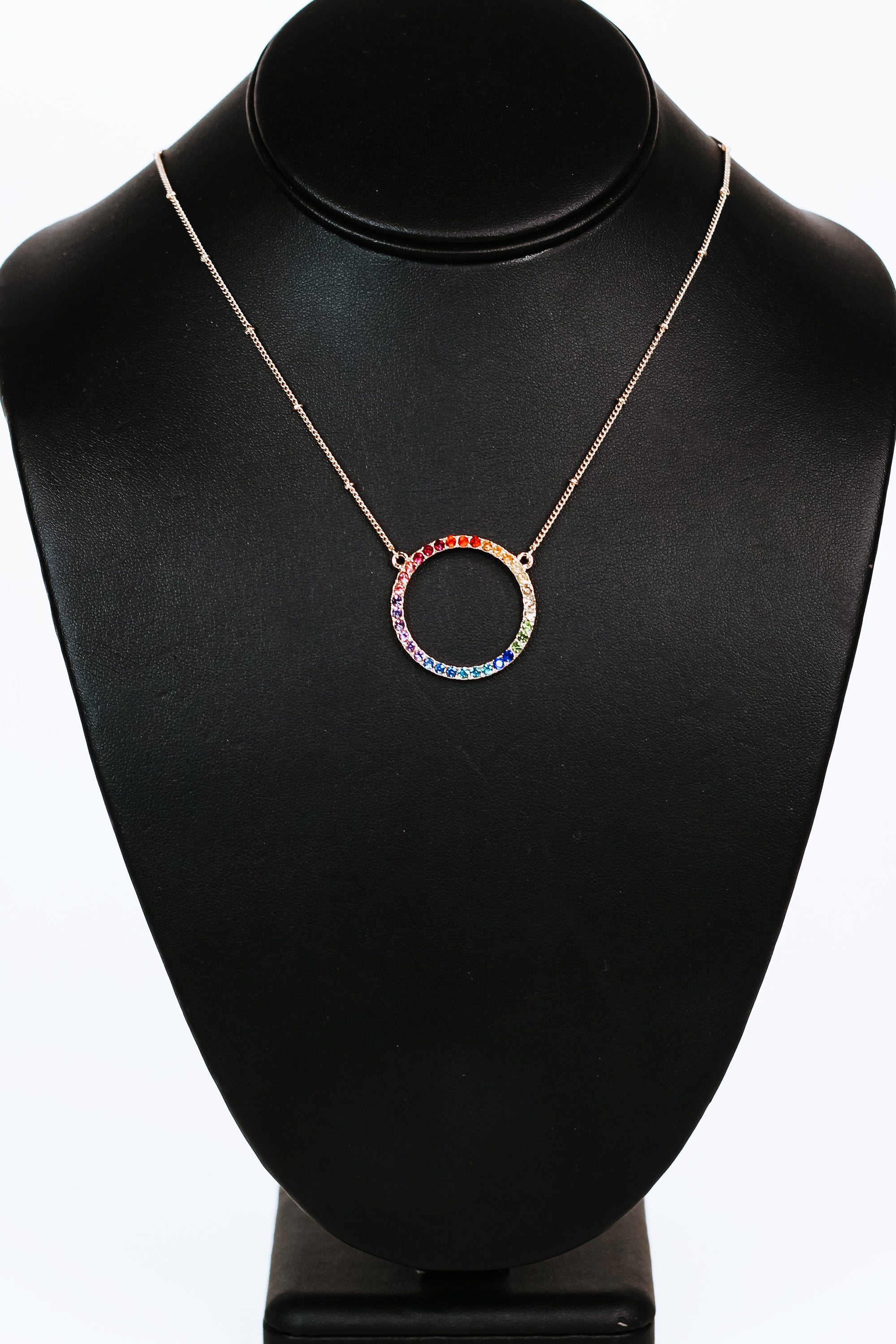 Rainbow Open Rhinestone Circle Necklace