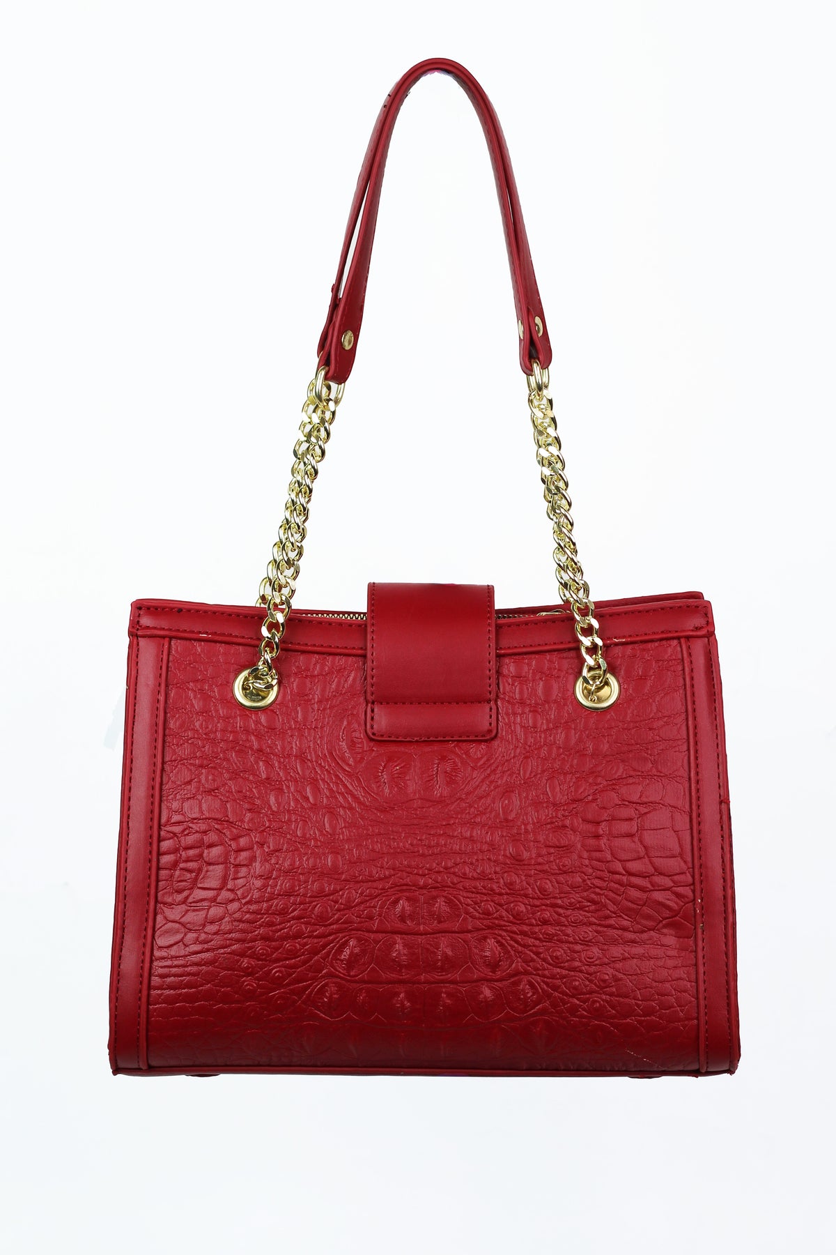 Faux Alligator & Leather Purse w/ Chain Straps