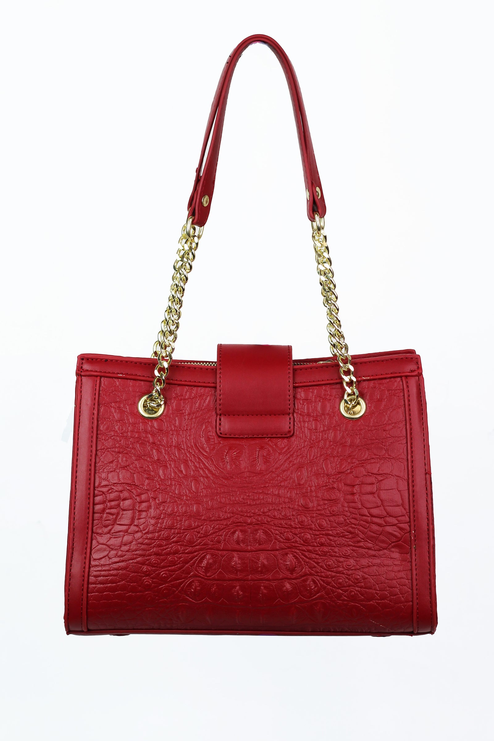 Faux Alligator & Leather Purse w/ Chain Straps