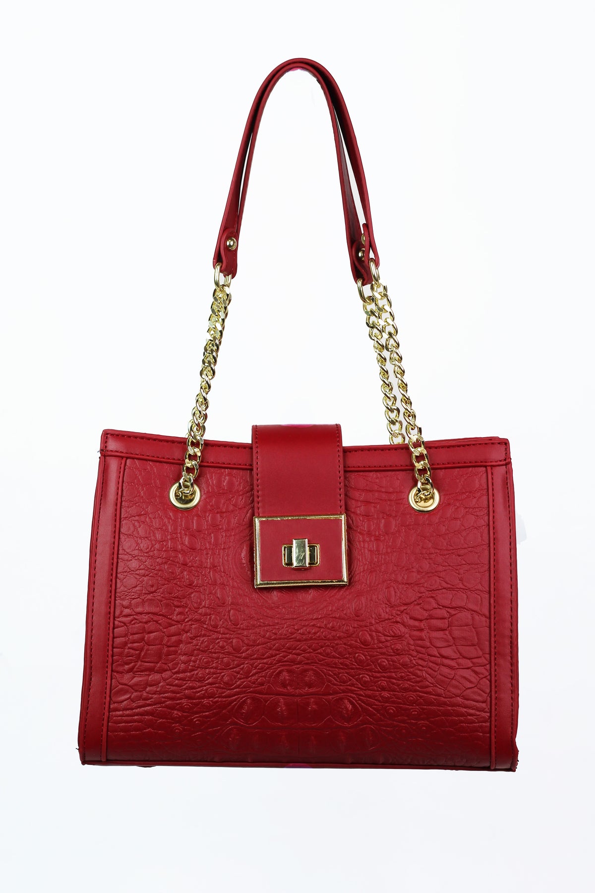 Faux Alligator & Leather Purse w/ Chain Straps