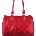 All Over Rhinestone Duffle Purse w/ Faux Patent Leather Accents