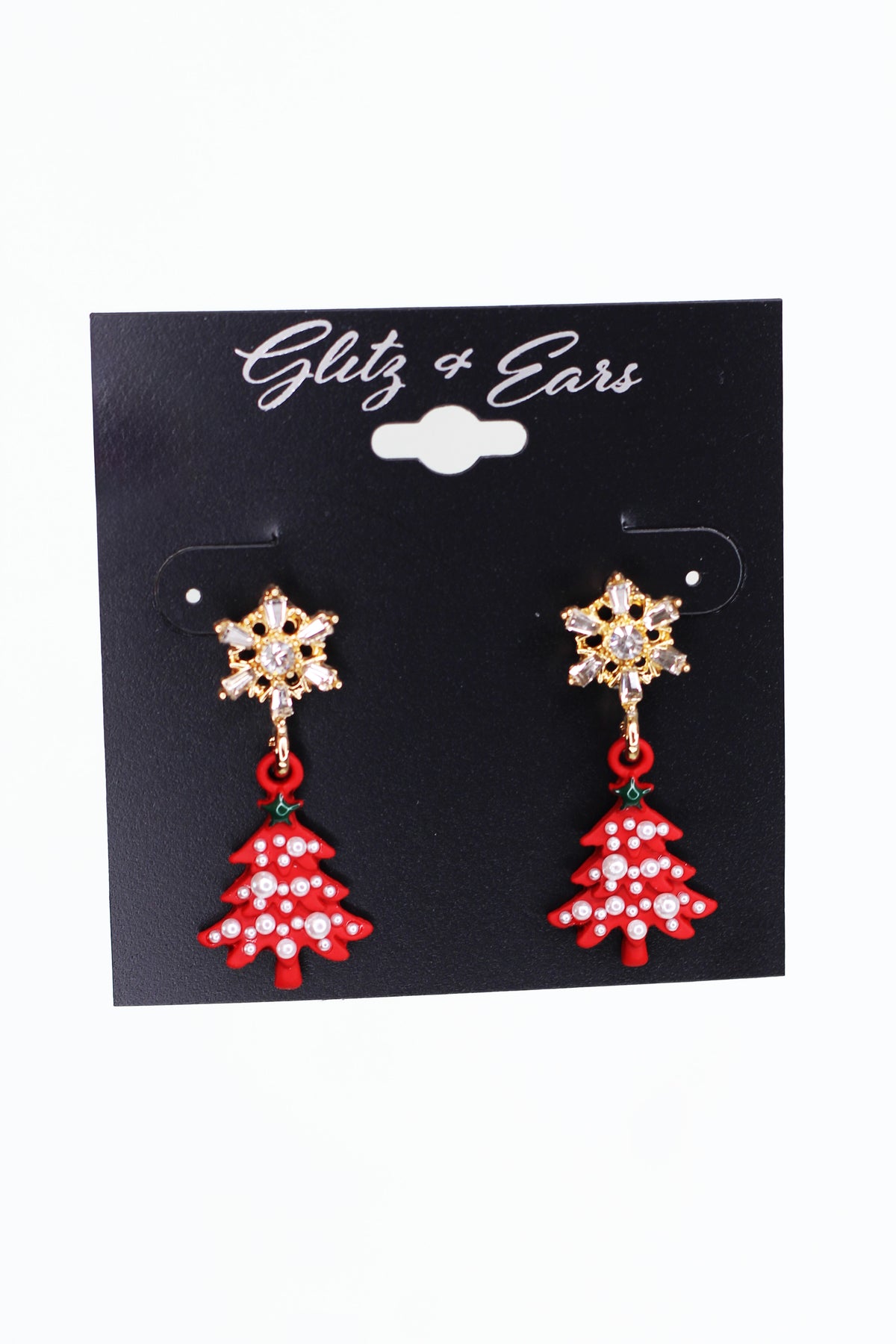 Pearl Christmas Tree &amp; Rhinestone Snowflake Earrings
