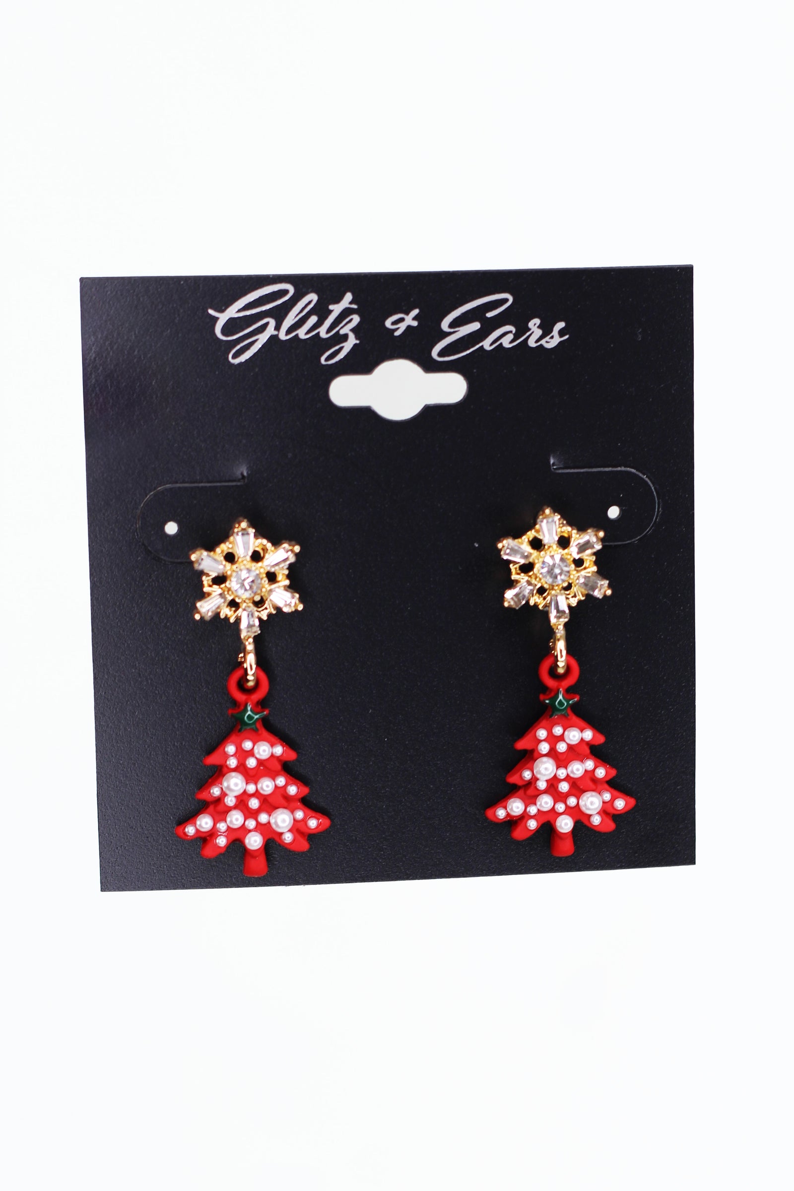 Pearl Christmas Tree & Rhinestone Snowflake Earrings