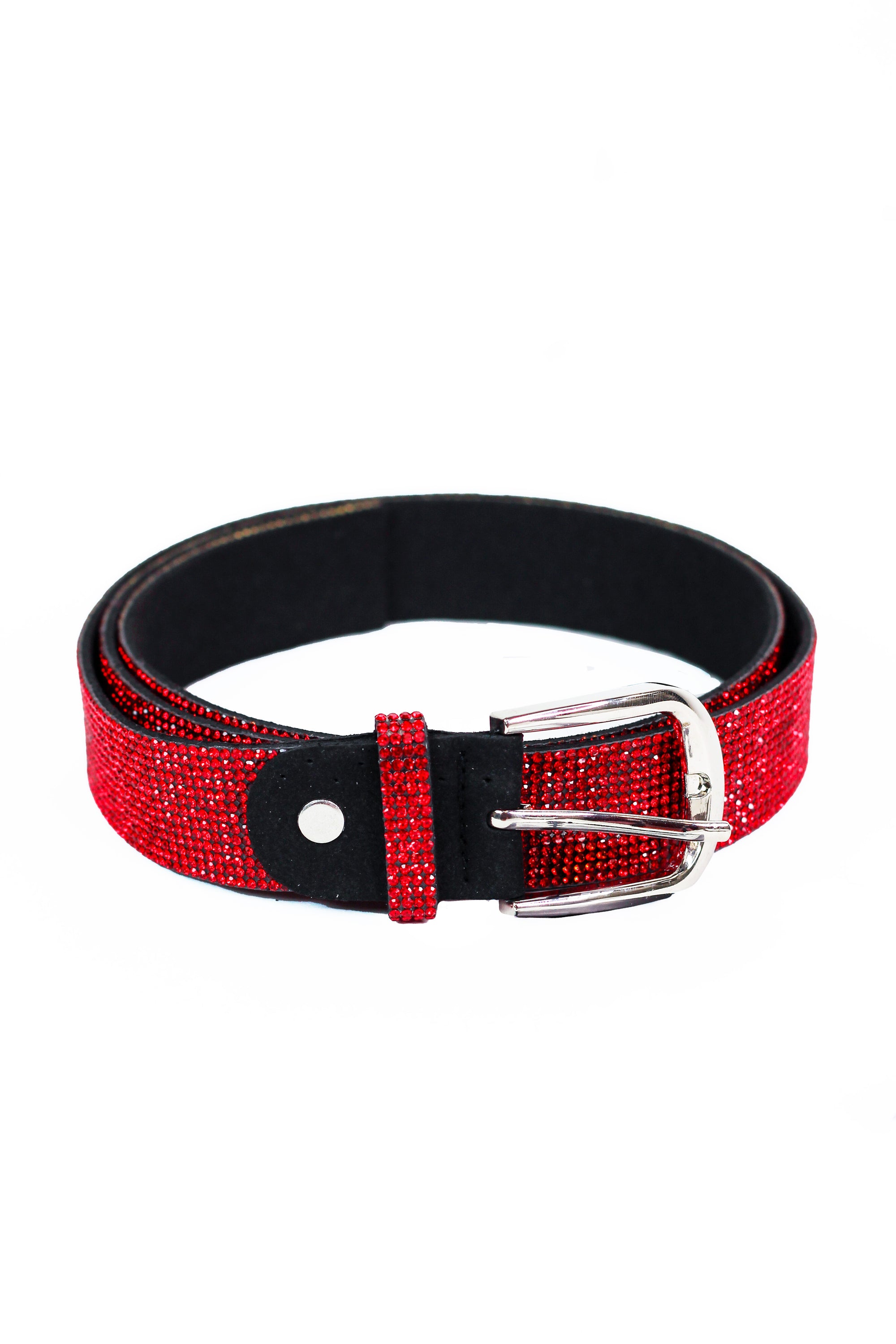 All Rhinestone Belt w/ Metal Rounded Buckle