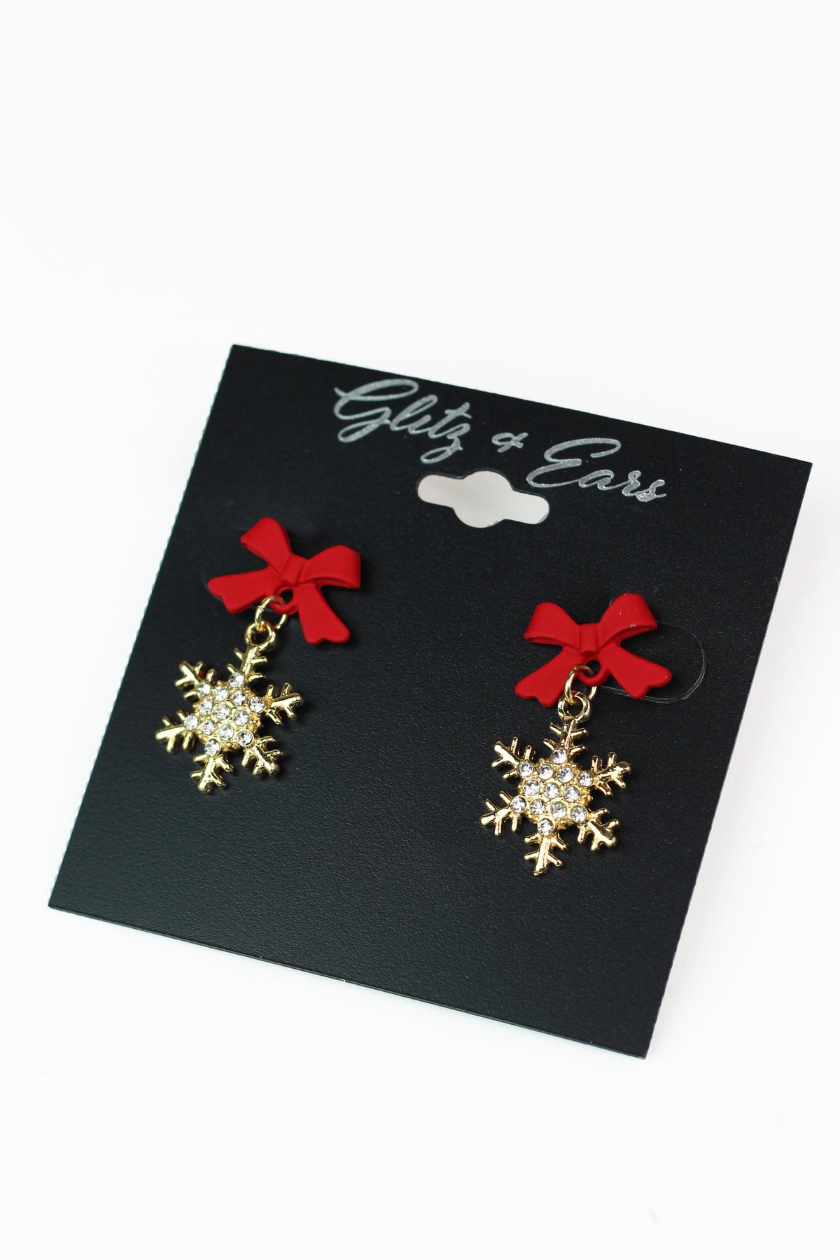 Bow &amp; Rhinestone Snowflake Earrings
