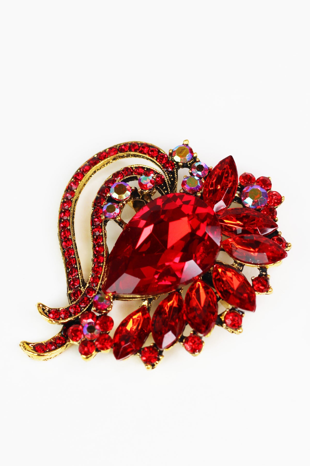Marquis & Round Heart Brooch w/ Teardrop Center