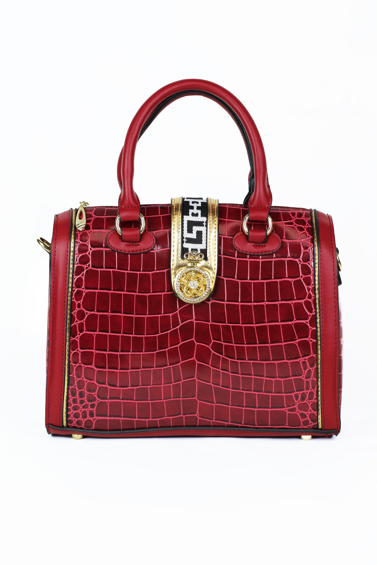 Faux Crocodile Handbag w/ Cloth &amp; Rhinestone Closure