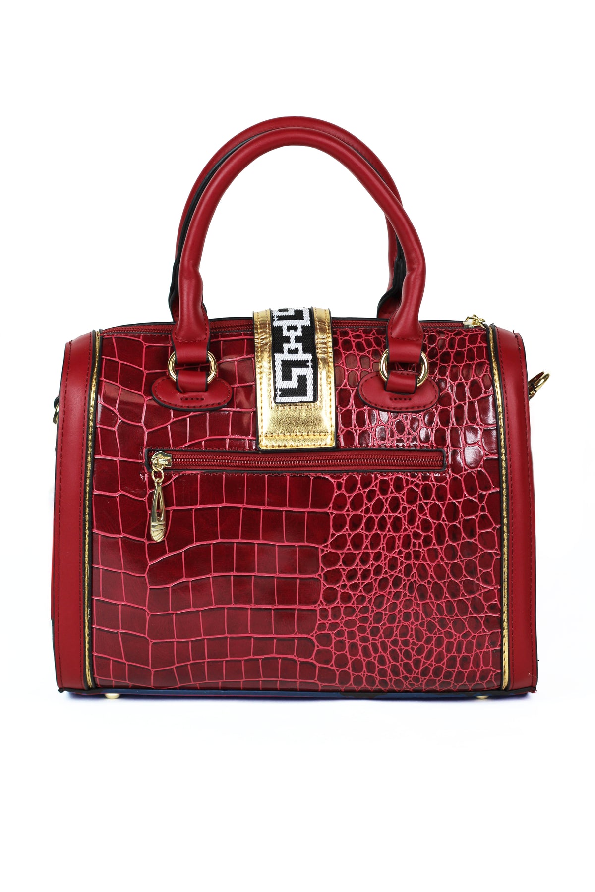 Faux Crocodile Handbag w/ Cloth & Rhinestone Closure