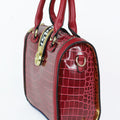 Faux Crocodile Handbag w/ Cloth & Rhinestone Closure