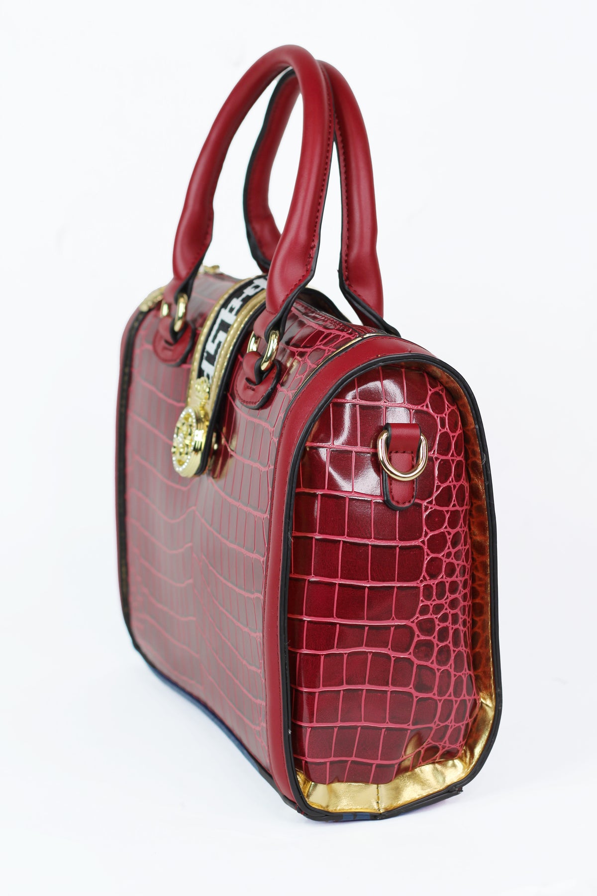 Faux Crocodile Handbag w/ Cloth & Rhinestone Closure