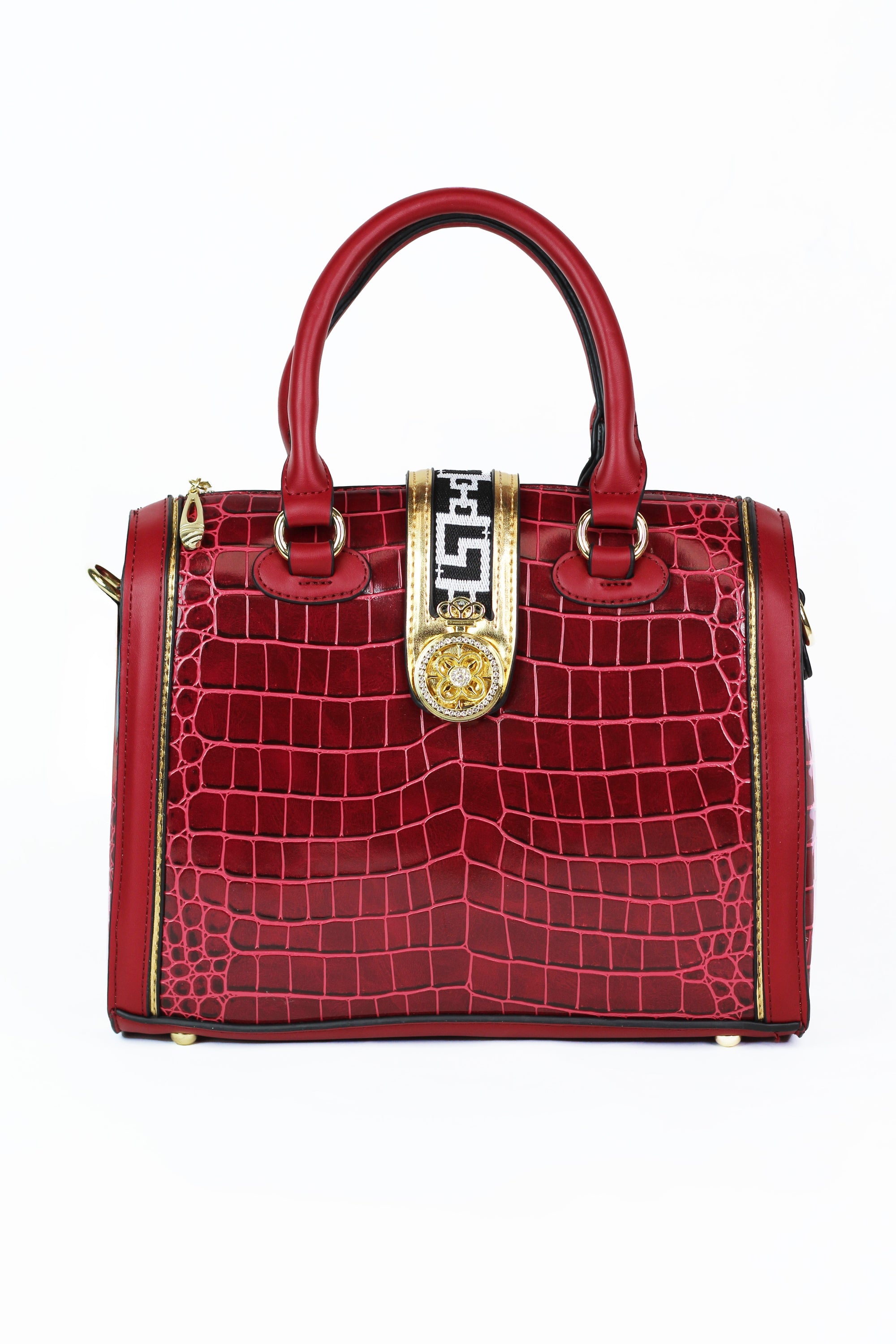 Faux Crocodile Handbag w/ Cloth & Rhinestone Closure