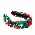 Snowflake Plaid Fabric Knot Headband w/ Pearl & Stone Accents
