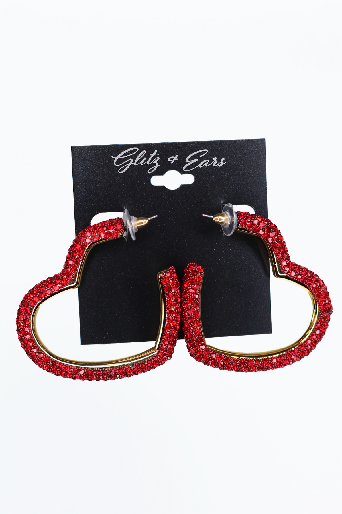 Large Rhinestone Open Heart Earrings