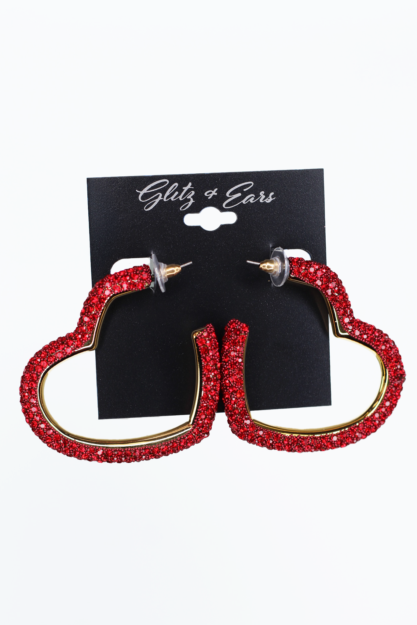 Large Rhinestone Open Heart Earrings