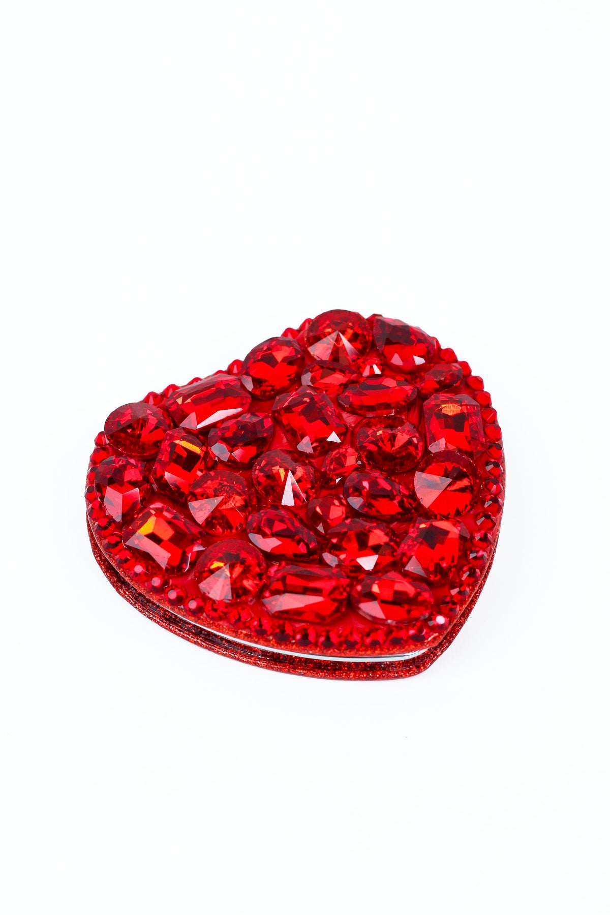 Chunky Rhinestone Heart Shaped Mirror Compact