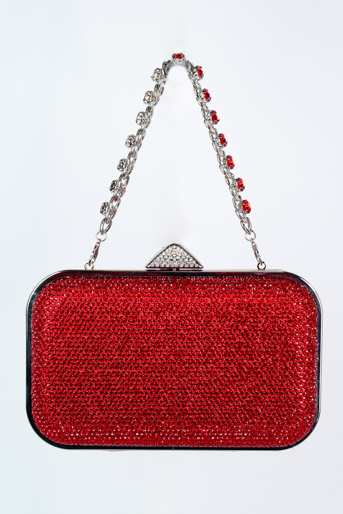 Rounded Rectangle All Rhinestone Clutch w/ Triangle Closure