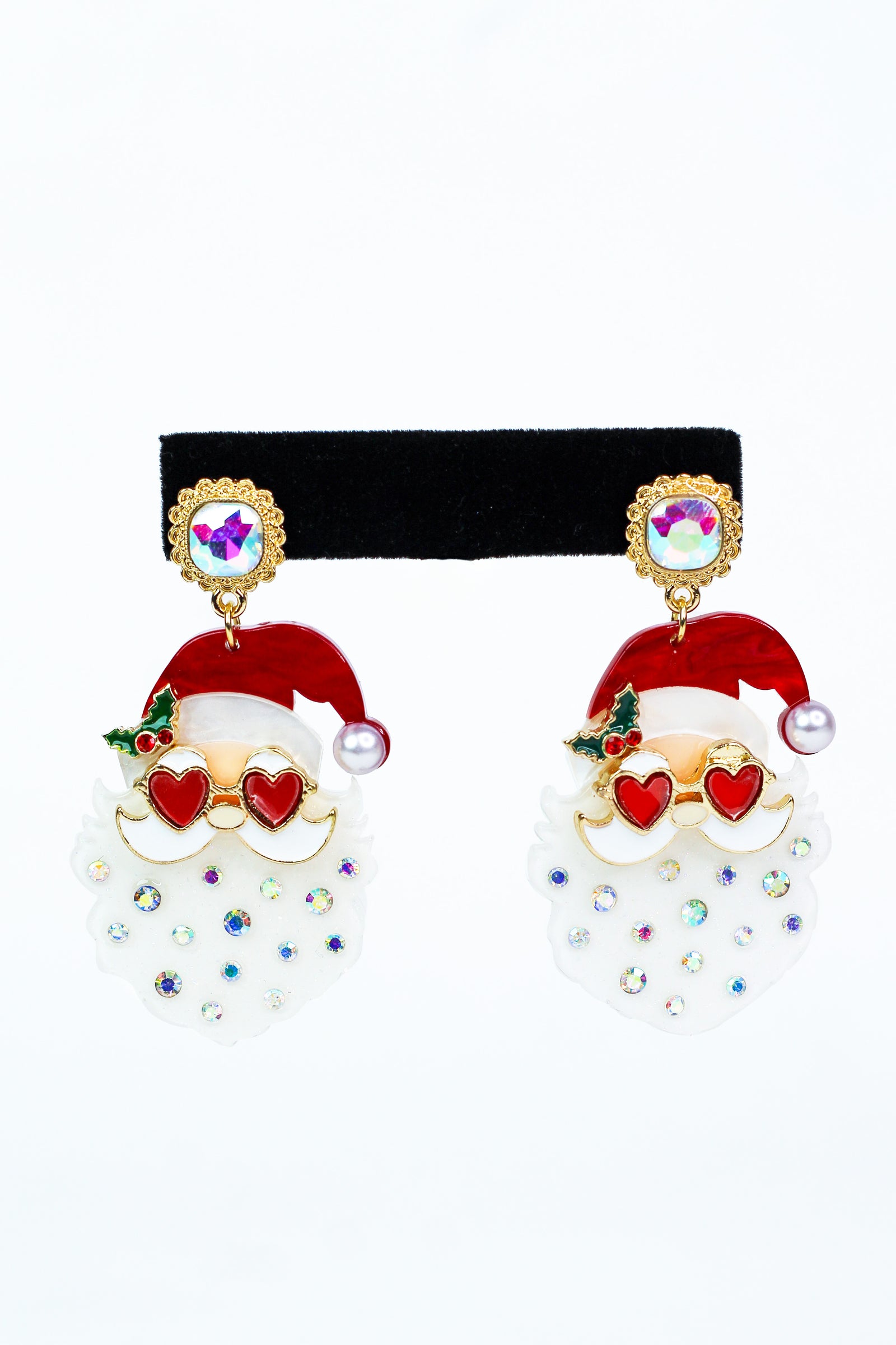 Santa w/ Heart Glasses & Stone Accent Epoxy Earrings