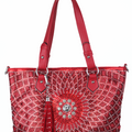 Rhinestone Studded Flower Center Tassel Double Handle Handbag