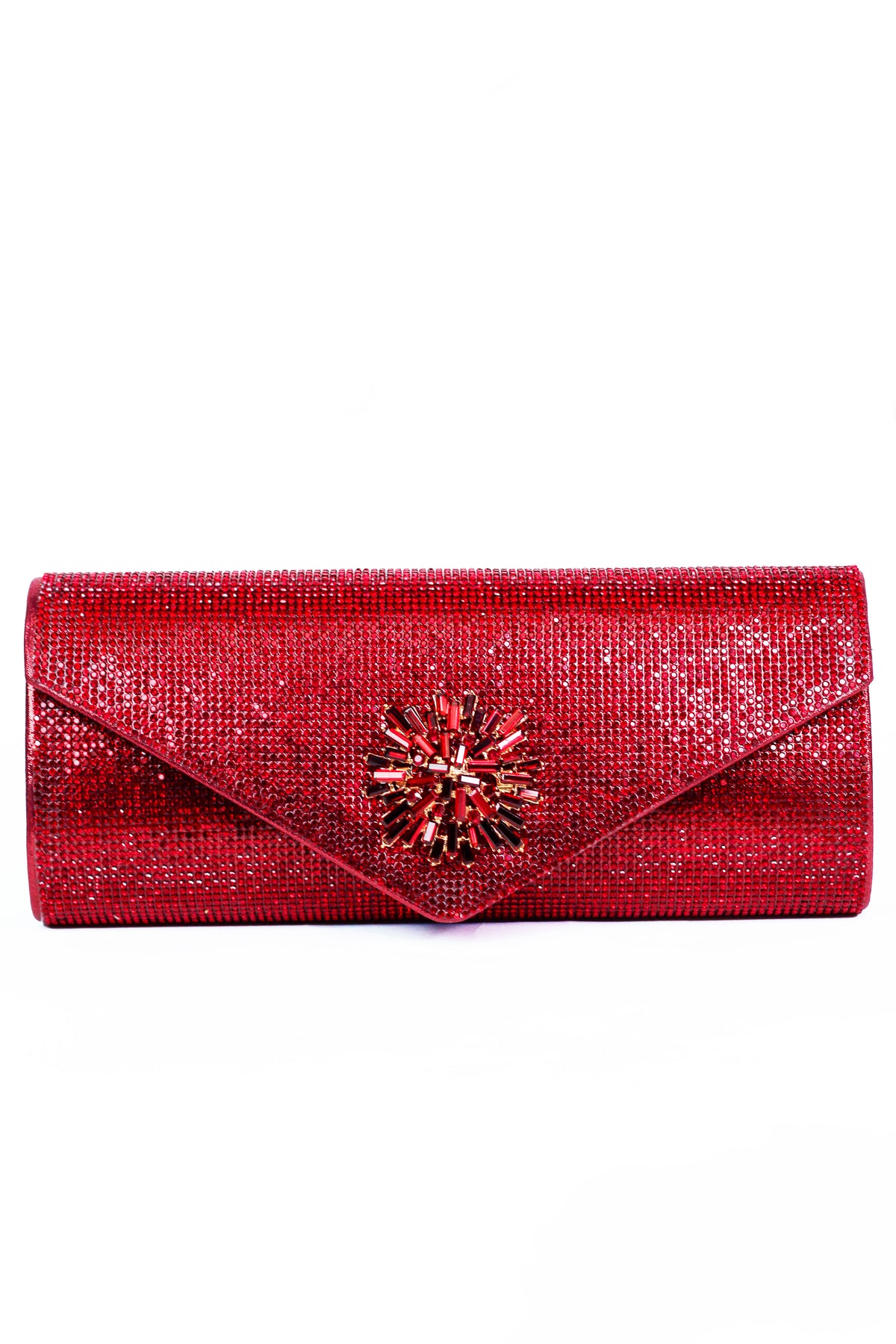 All Rhinestone Envelope Clutch w/ Baguette Starburst Emblem