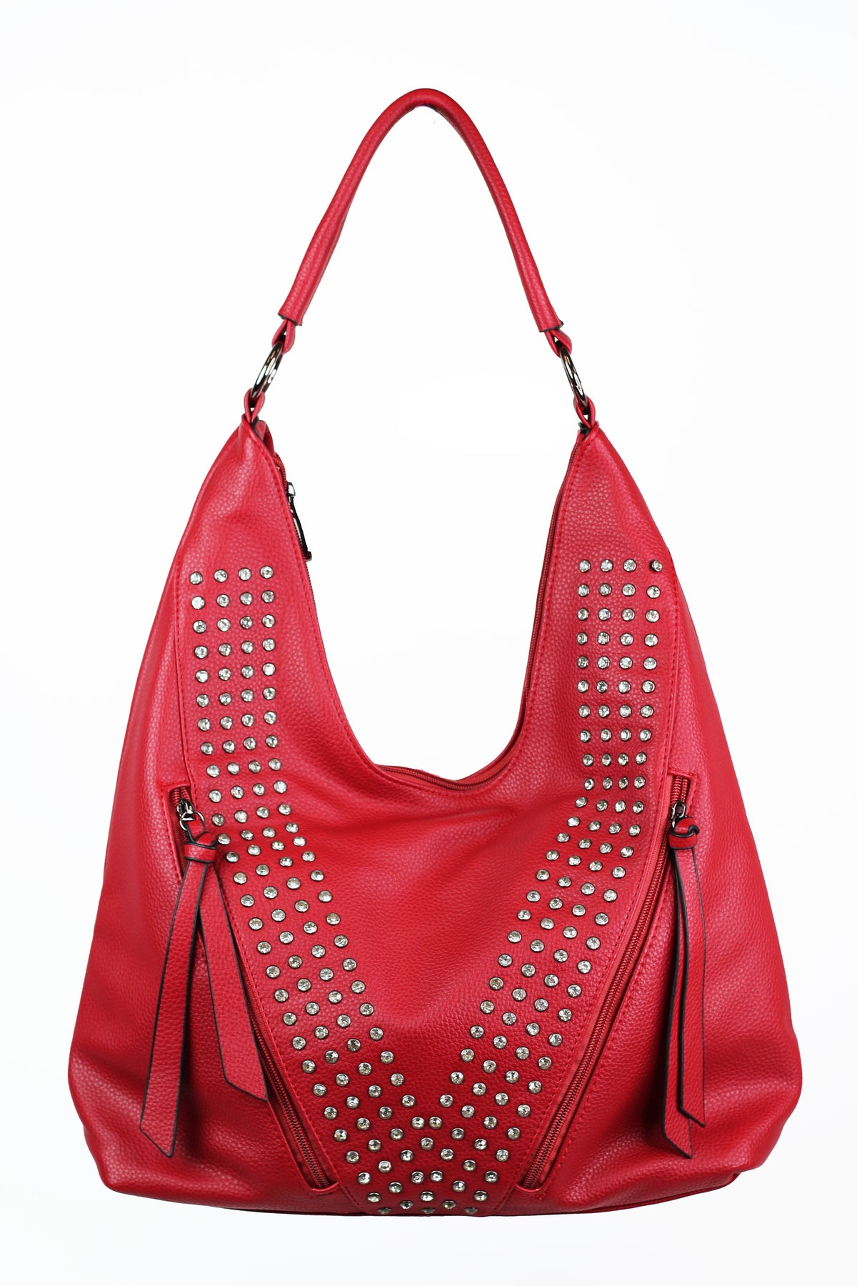 One Handle U-Top Purse w/ Front Zip Pockets & Rhinestone Accents - Glitz & Ears Boutique