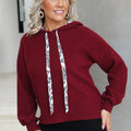Pullover Sweater W/ Accent Leopard Hood & Drawstrings