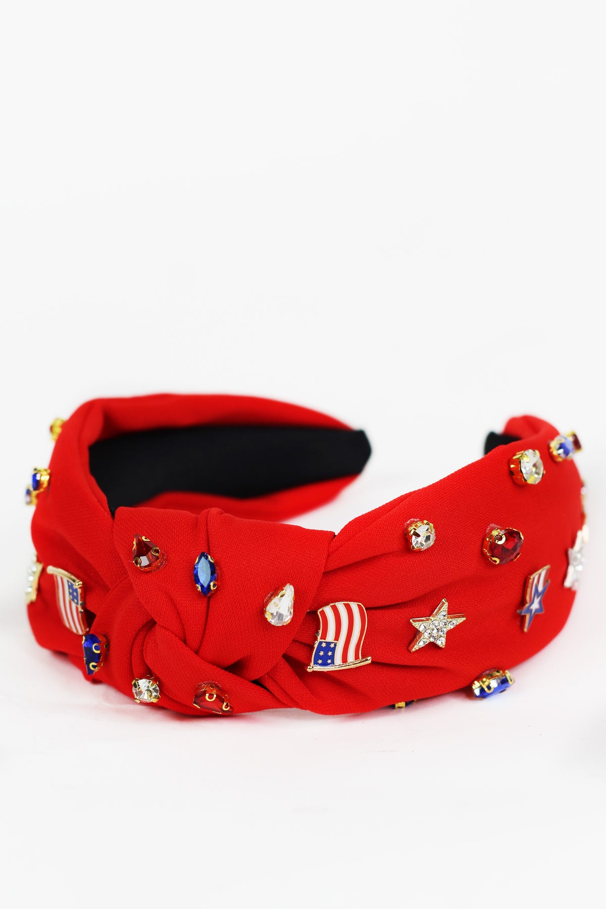 Knotted Headband w/ US Flag Stars & Rhinestone Accents