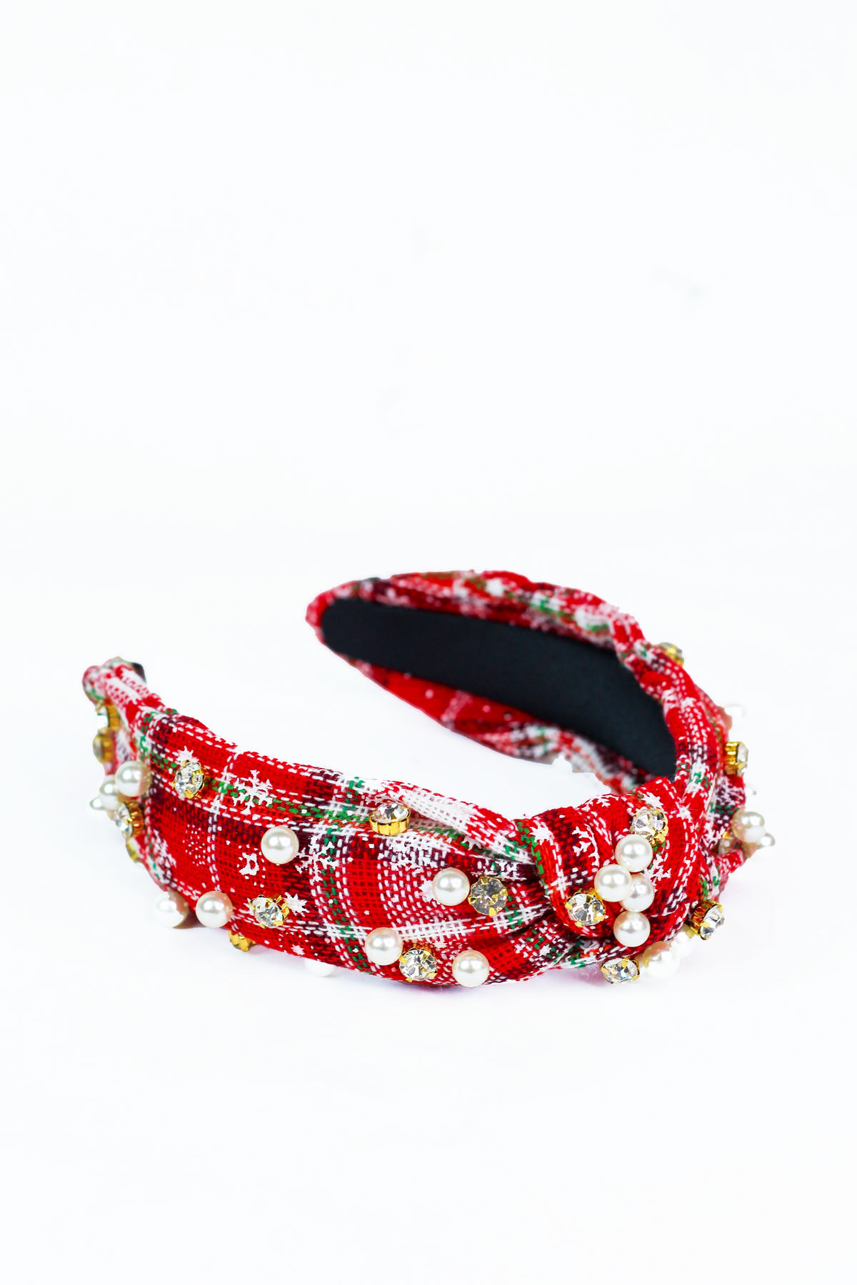 Pearl &amp; Stone Snowflake Fabric Plaid Headband