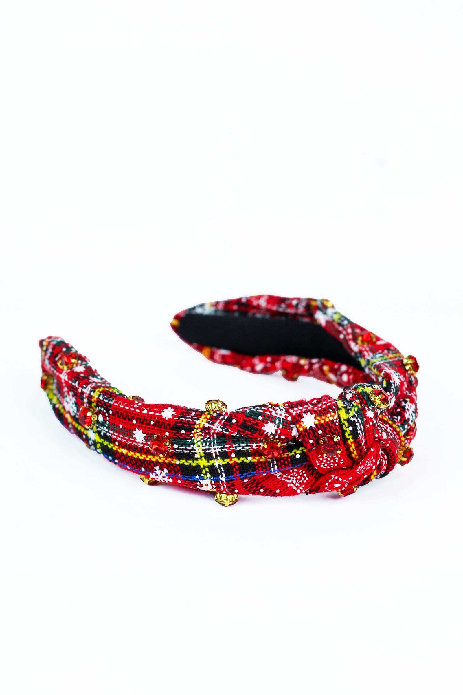 Scatter Stone & Snowflake Plaid Knot Fabric Headband