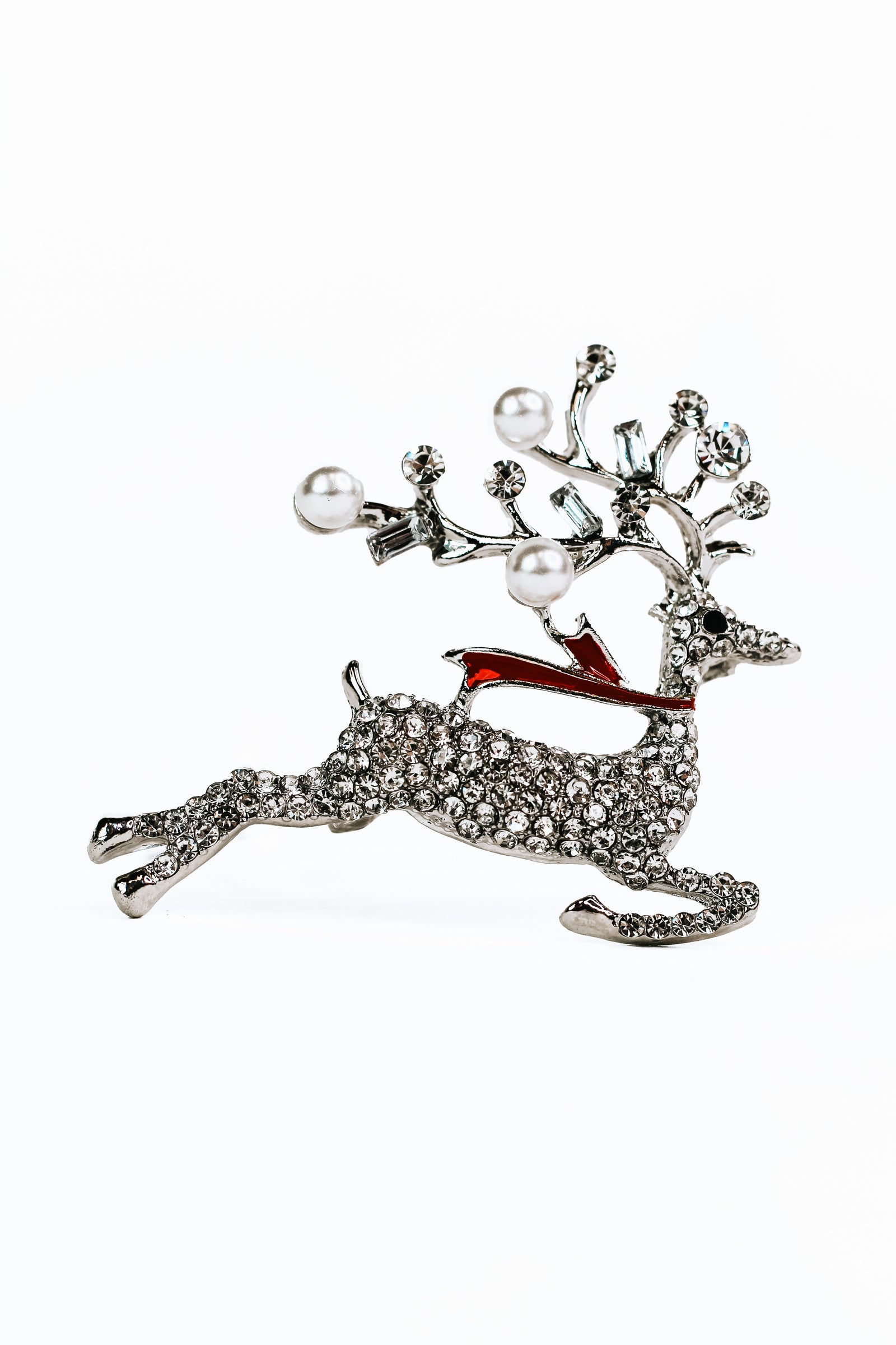 Rhinestone & Pearl Reindeer Brooch