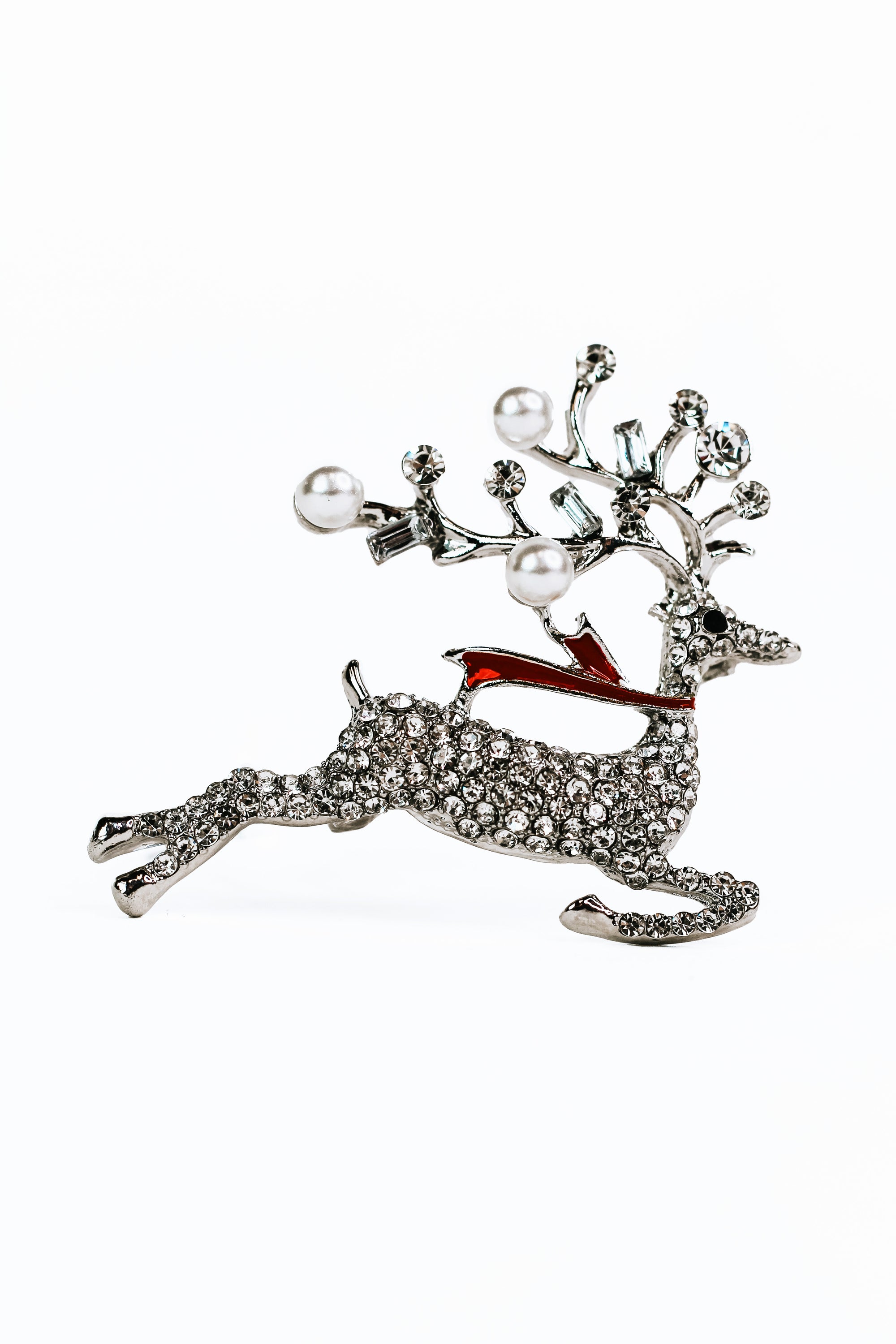 Rhinestone & Pearl Reindeer Brooch