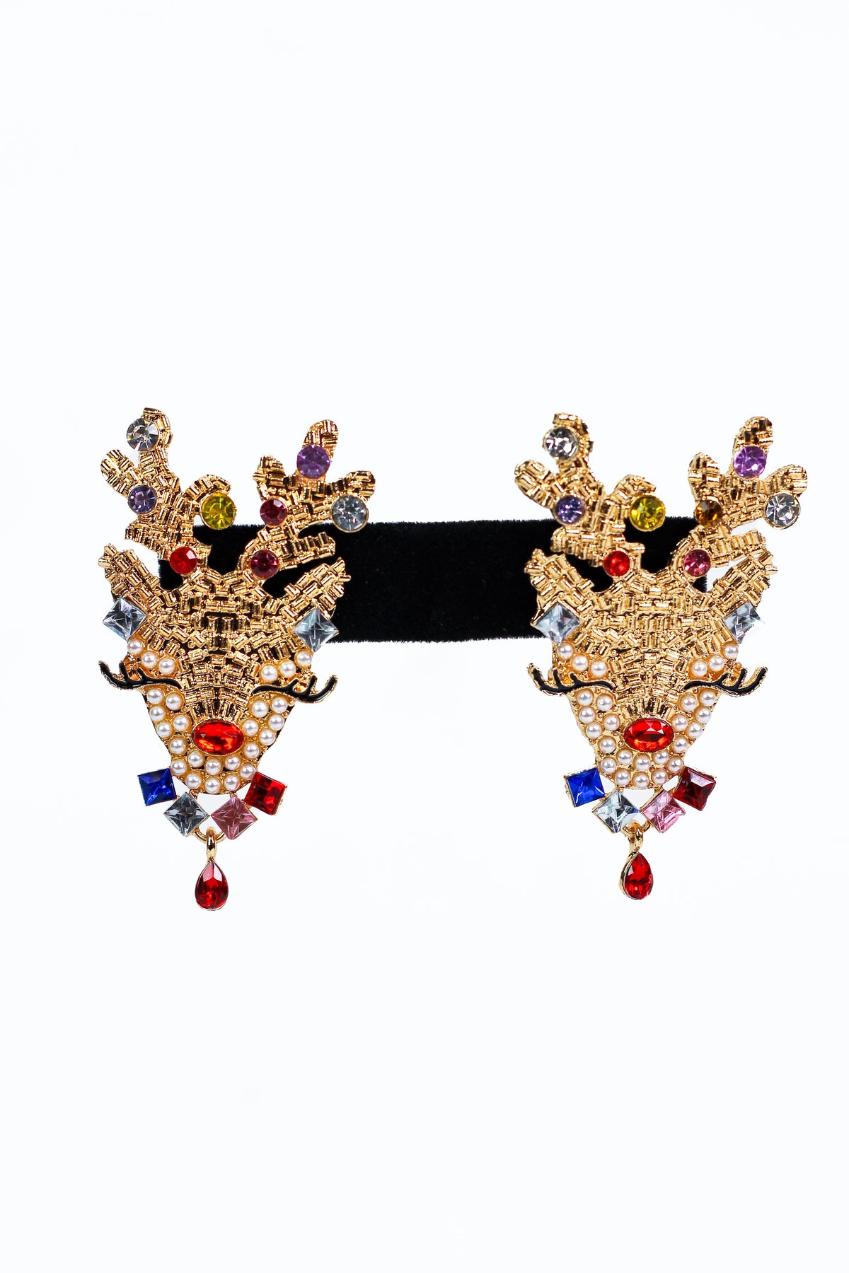 Reindeer Face w/ Rhinestone Accents Earrings