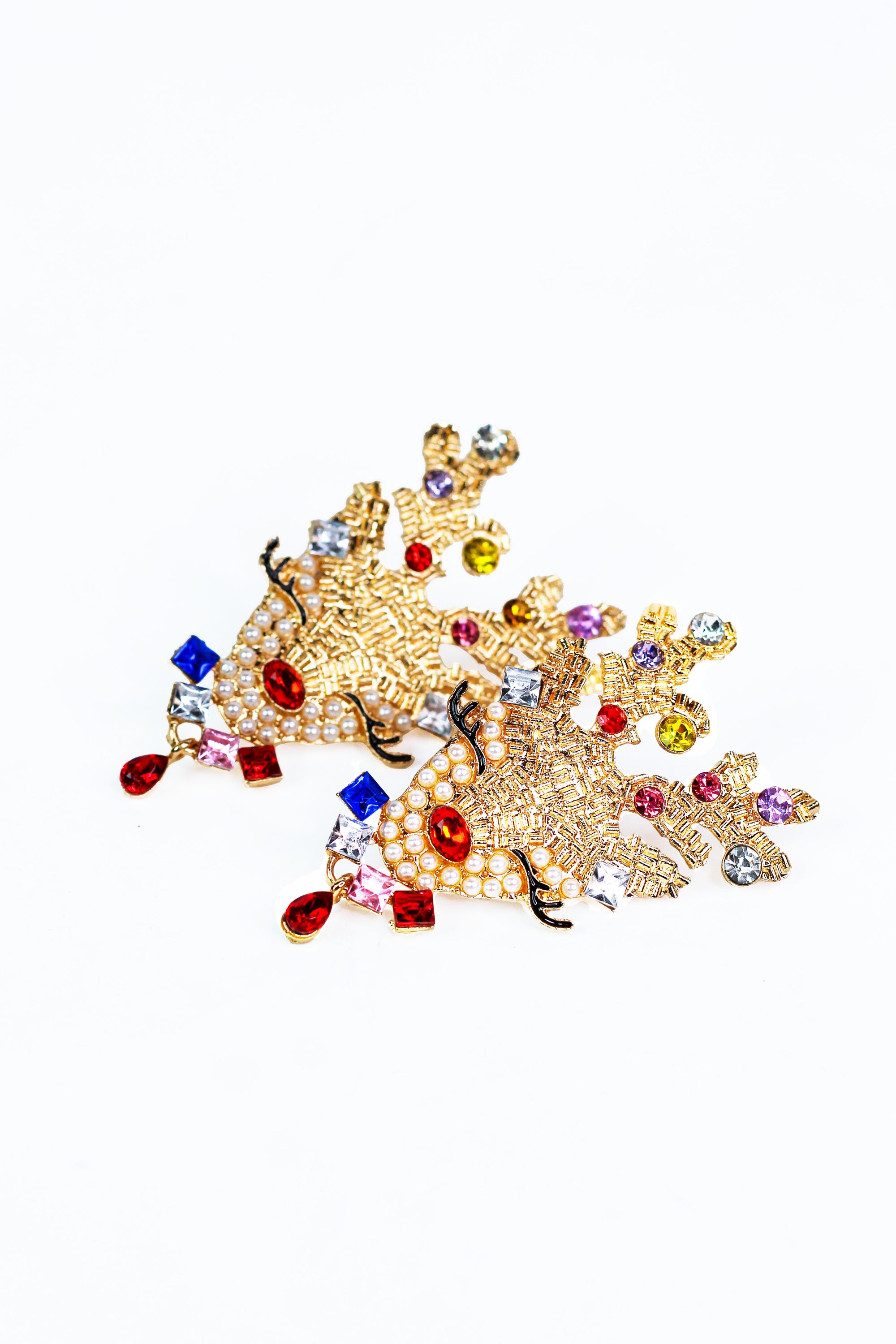 Reindeer Face w/ Rhinestone Accents Earrings