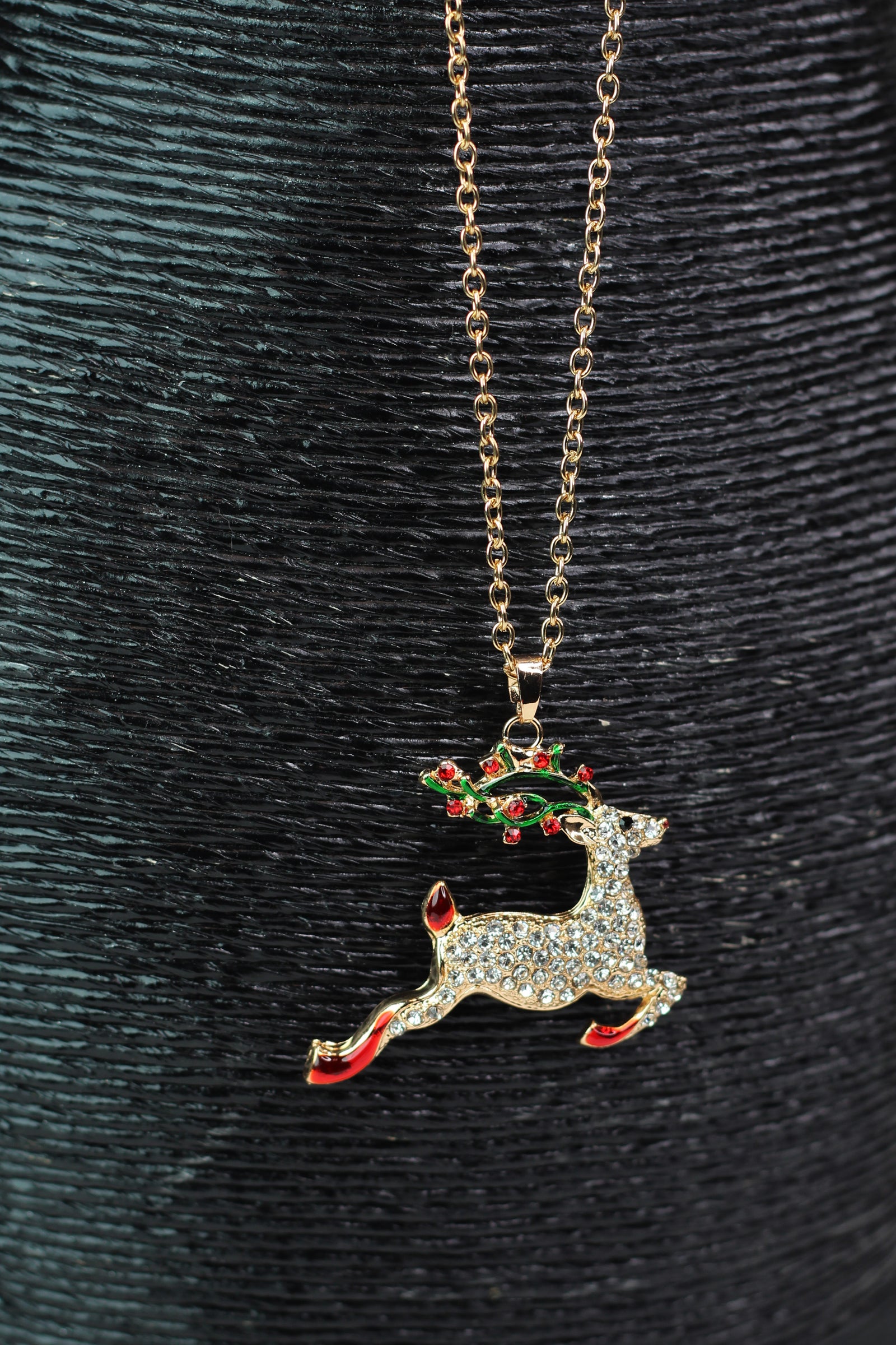 Rhinestone Reindeer Long Chain Necklace