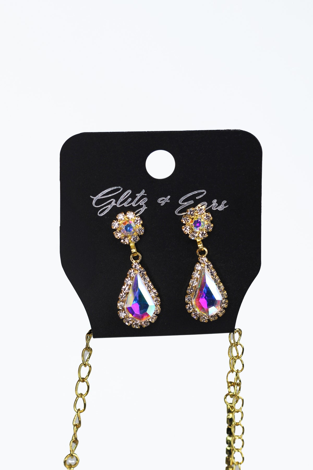 Rhinestone 3 Wavy Bars Flower & Teardrop Necklace - Glitz & Ears Boutique