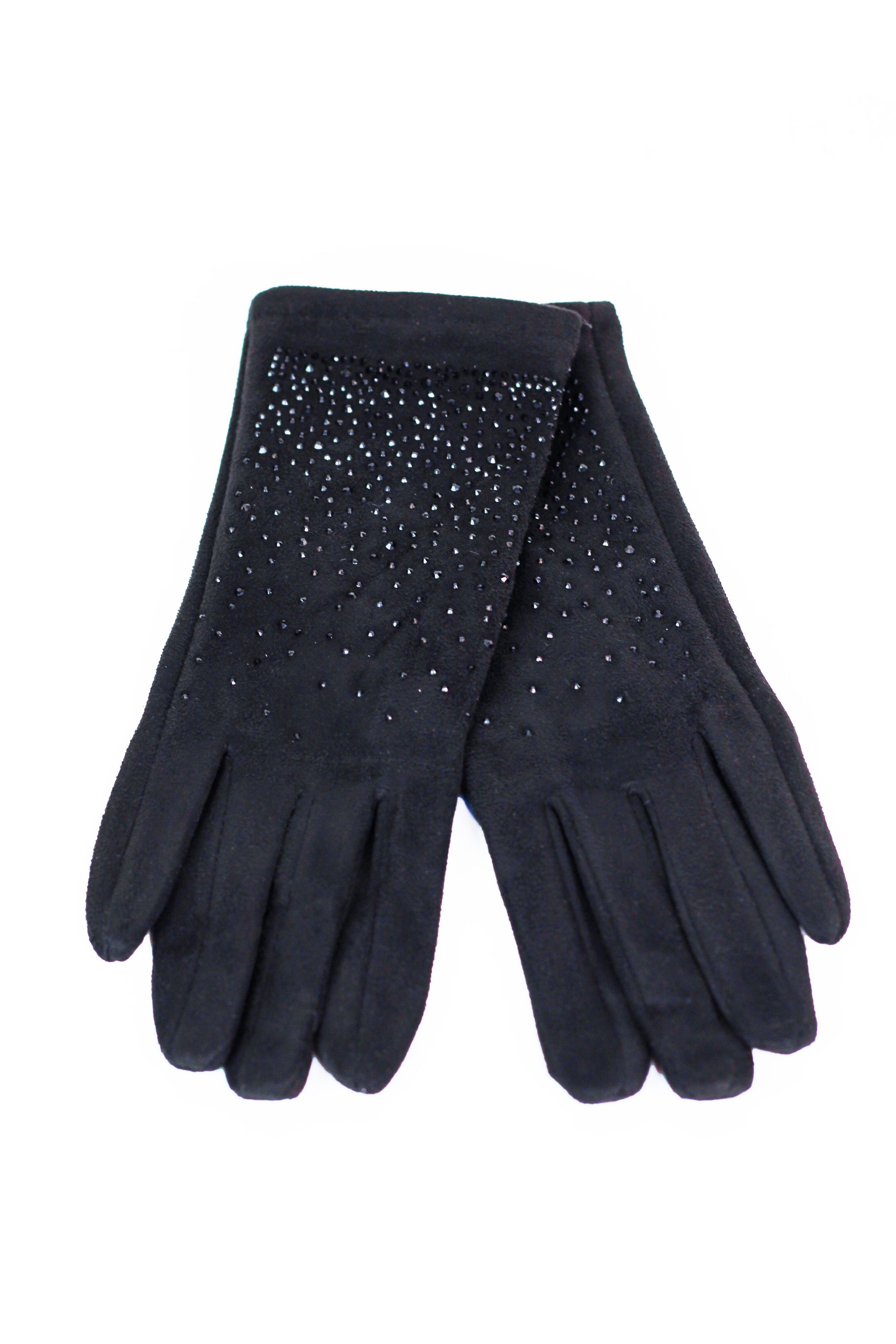 Rhinestone Embellished Faux Suede Gloves
