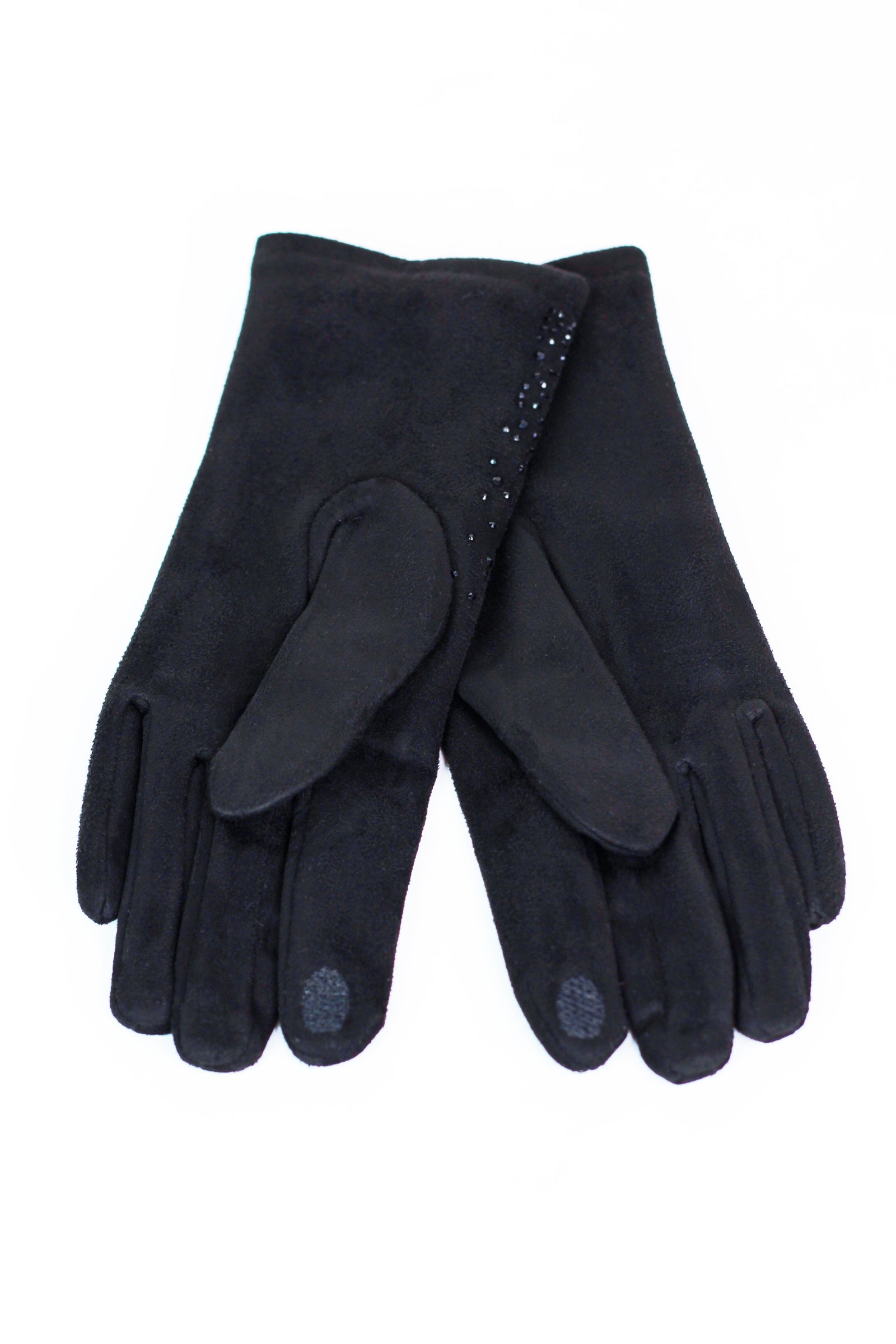 Rhinestone Embellished Faux Suede Gloves