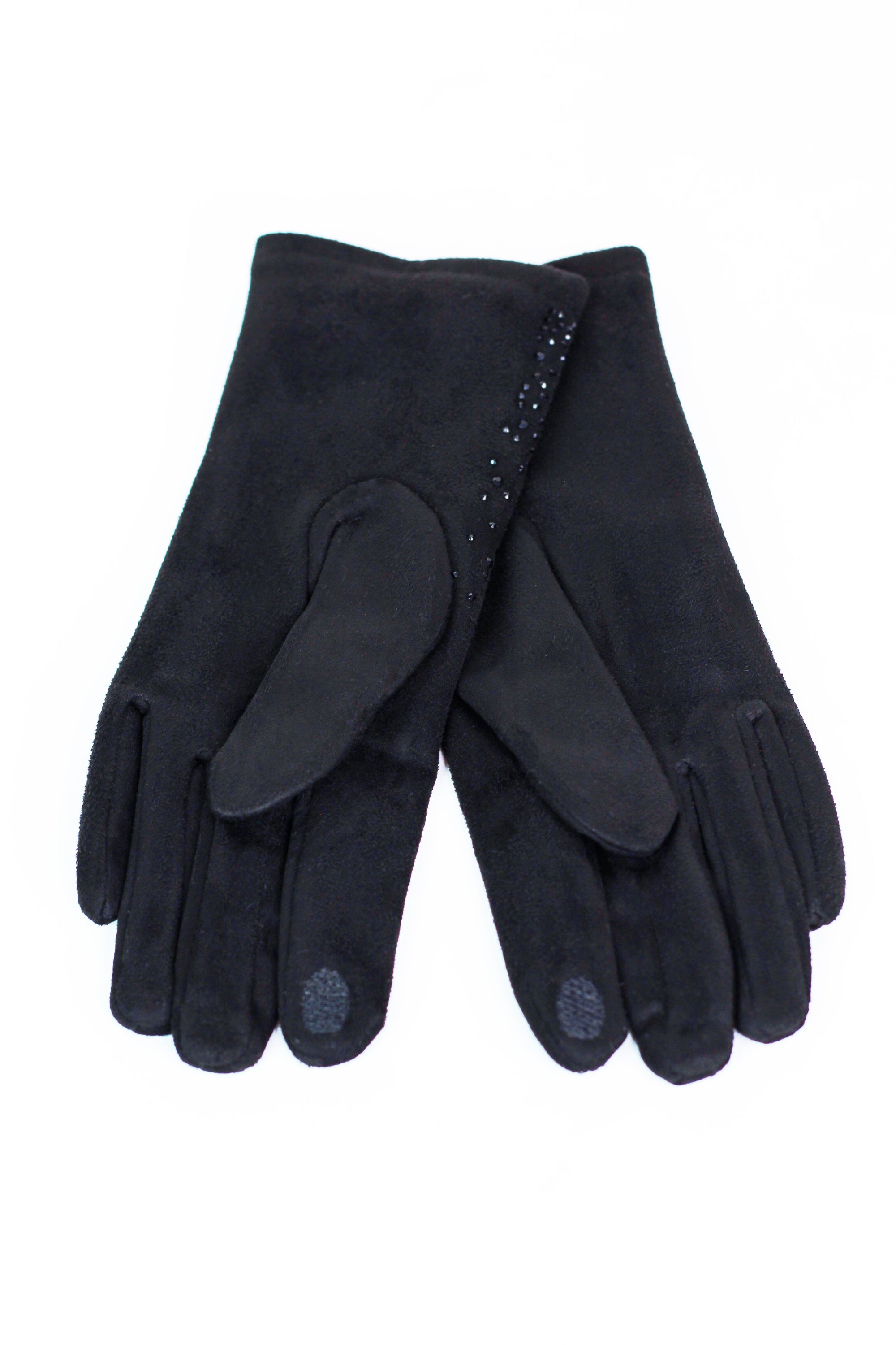 Rhinestone Embellished Faux Suede Gloves