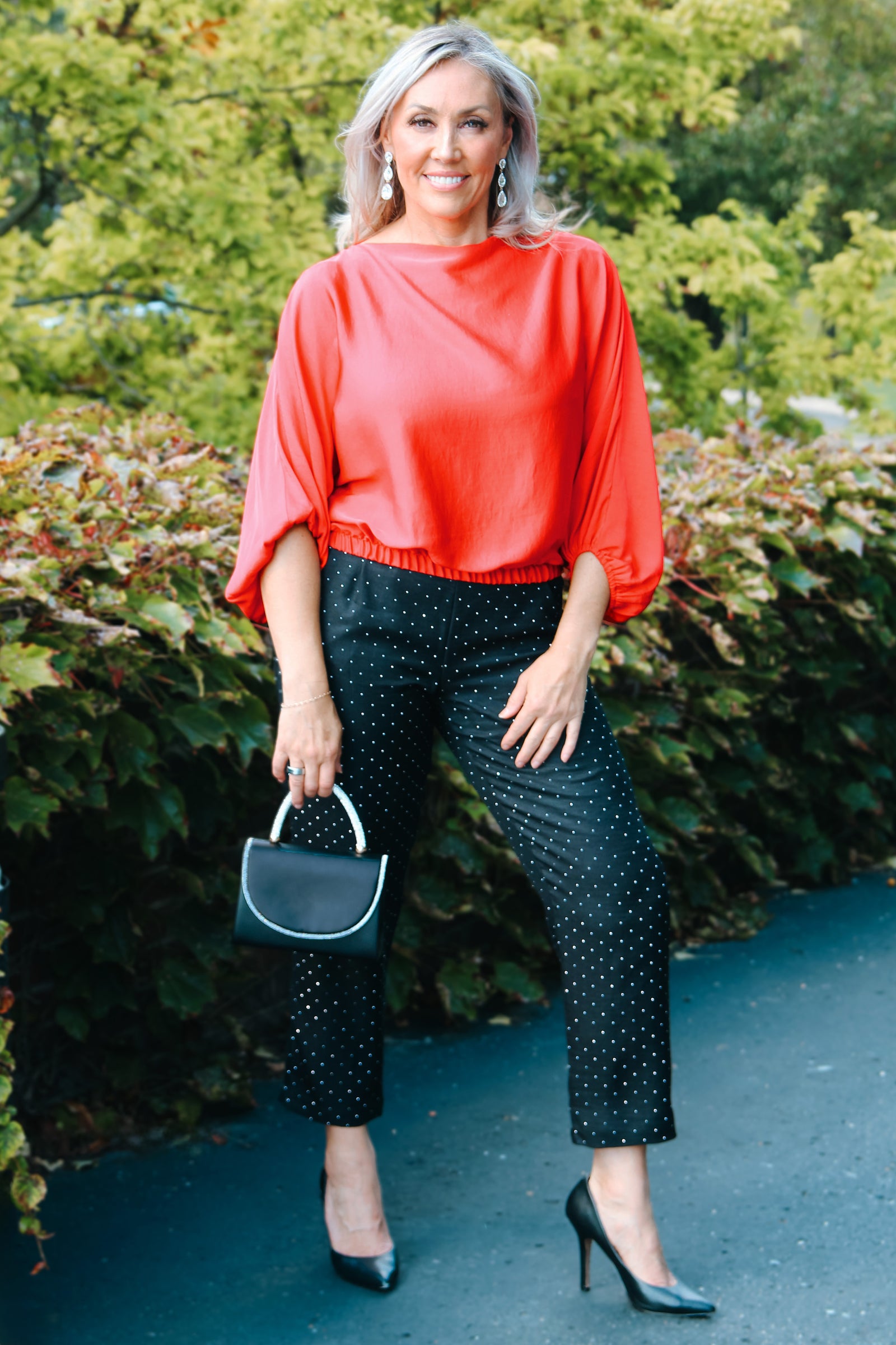 Rhinestone Covered Elastic Waist Front Pocket Pant