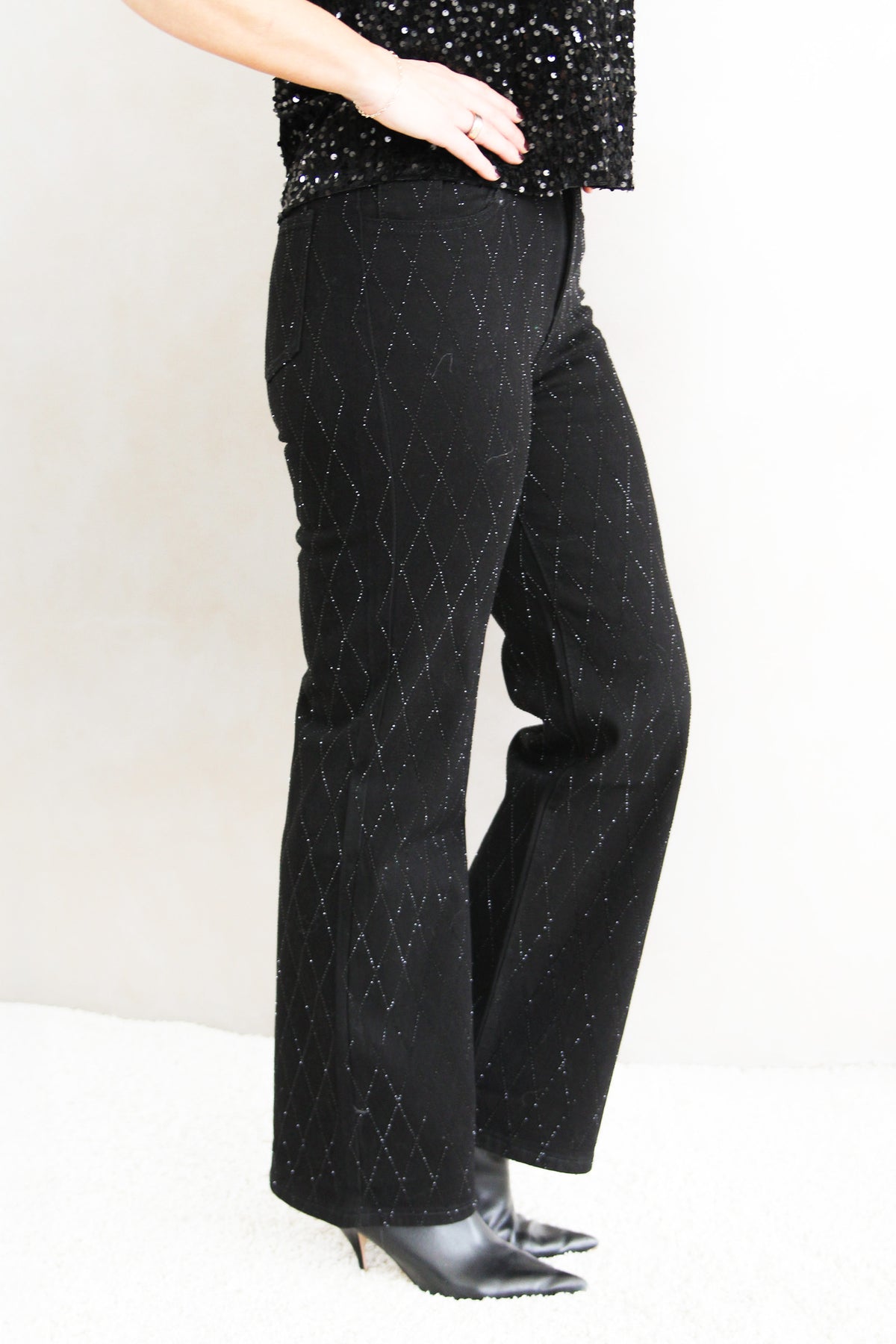 Rhinestone Crisscross Embellished Jeans